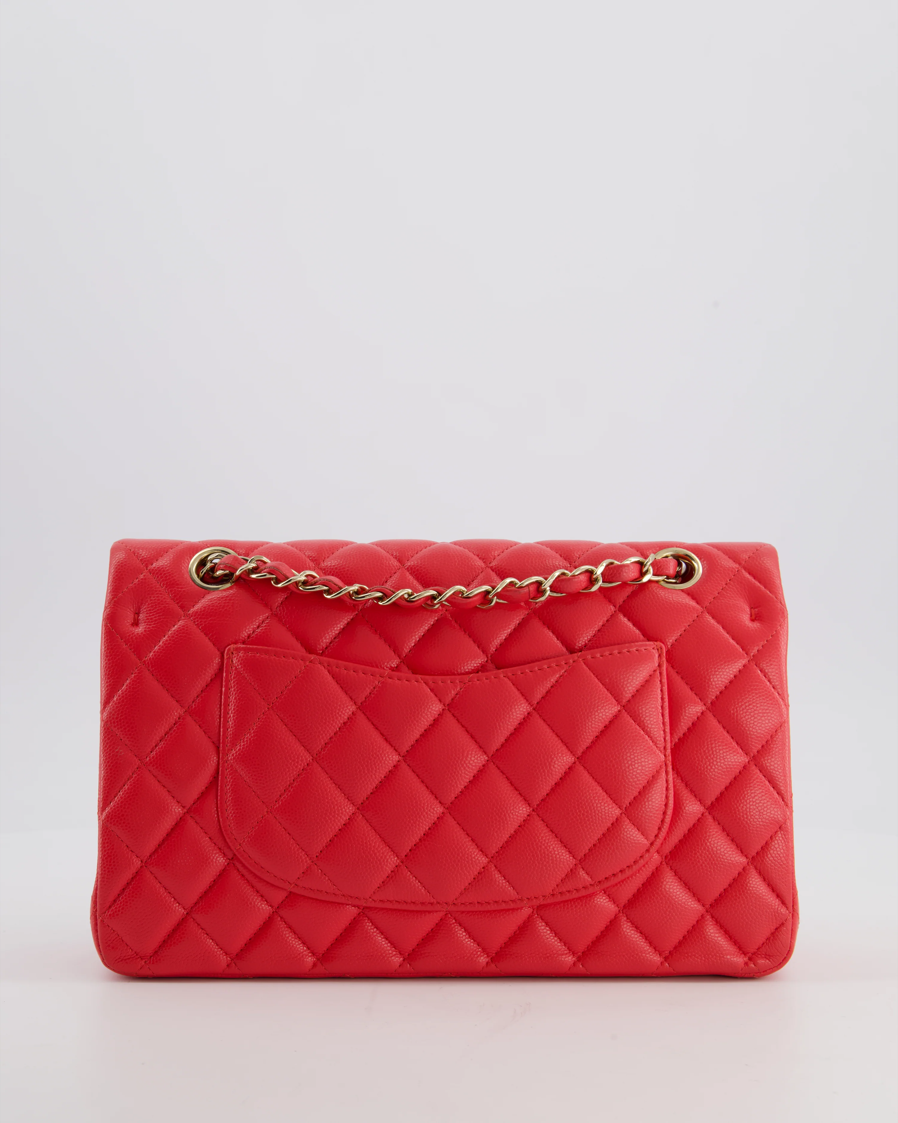 Chanel Iridescent Coral Red Classic Medium Double Flap Bag in Caviar Leather with Champagne Gold Hardware - Image 7