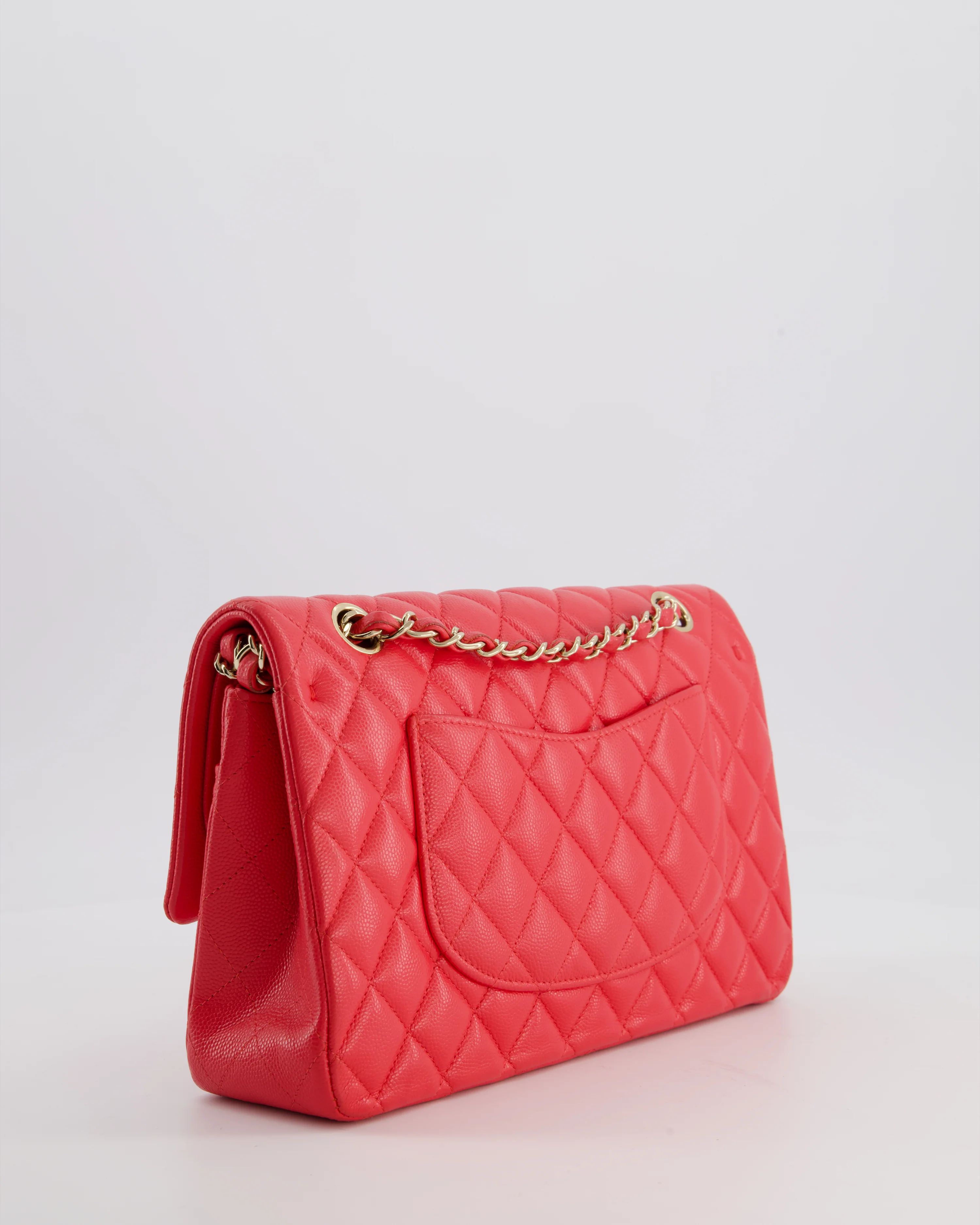 Chanel Iridescent Coral Red Classic Medium Double Flap Bag in Caviar Leather with Champagne Gold Hardware - Image 8