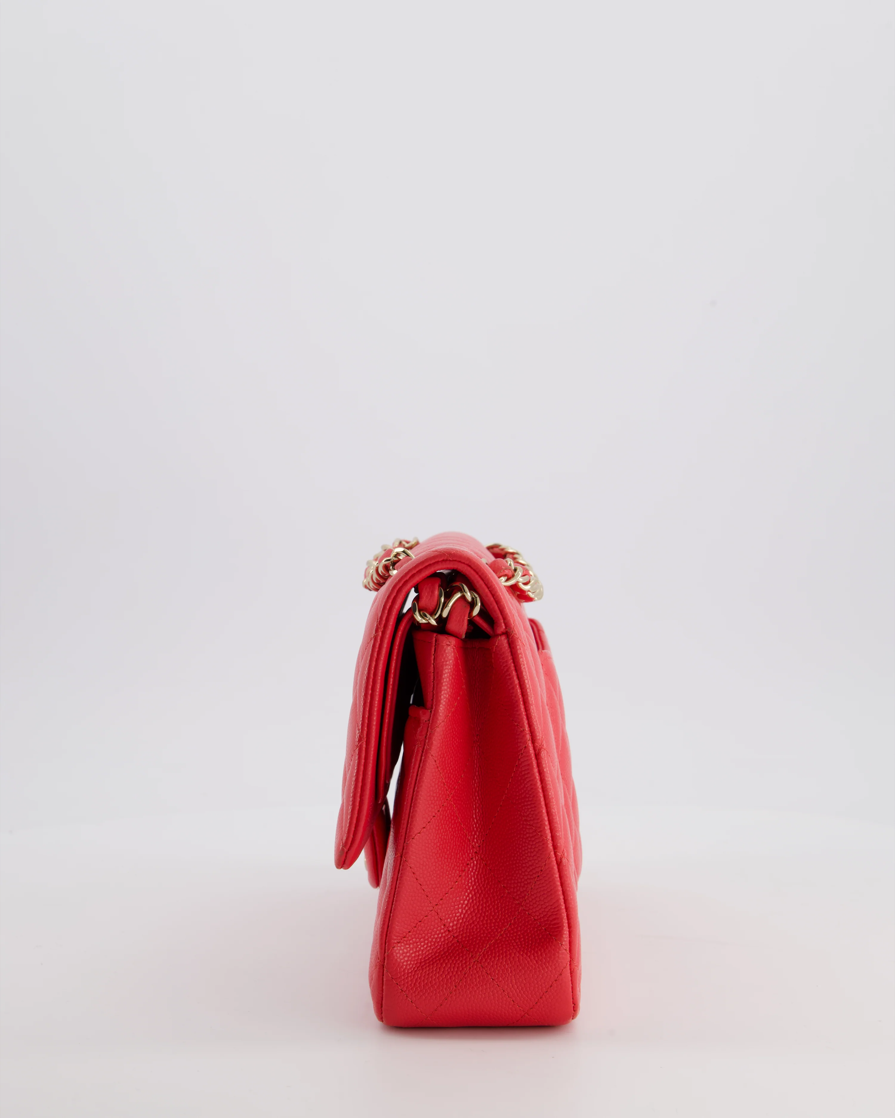 Chanel Iridescent Coral Red Classic Medium Double Flap Bag in Caviar Leather with Champagne Gold Hardware - Image 9