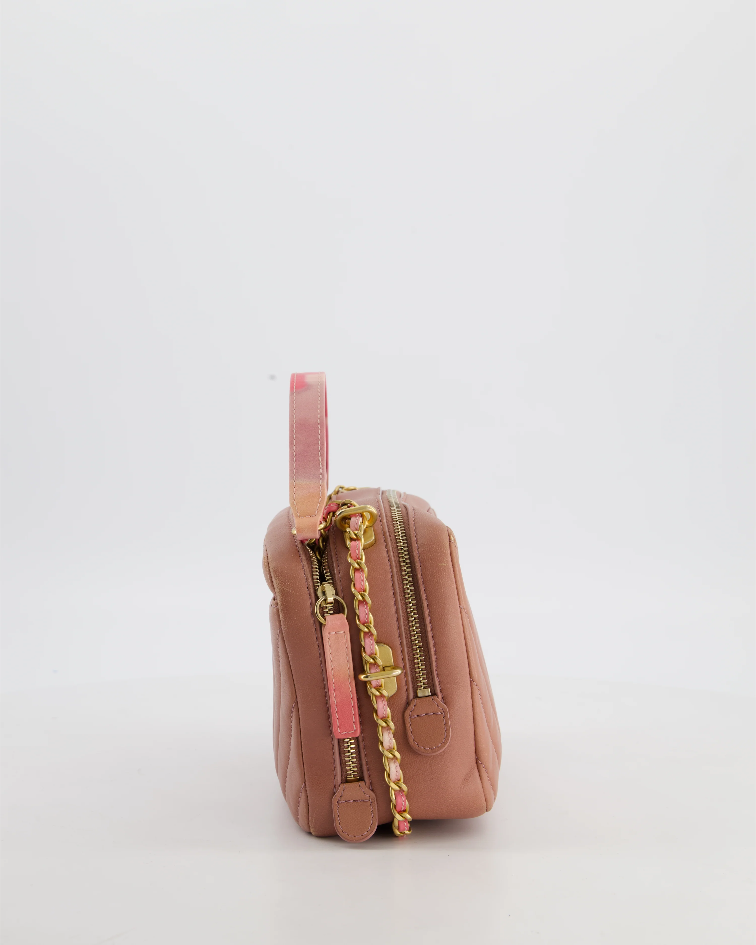 Chanel Dusty Pink Camera Bag in Chevron Lambskin Leather with Brushed Gold Hardware and Multicolour Leather Strap - Image 10
