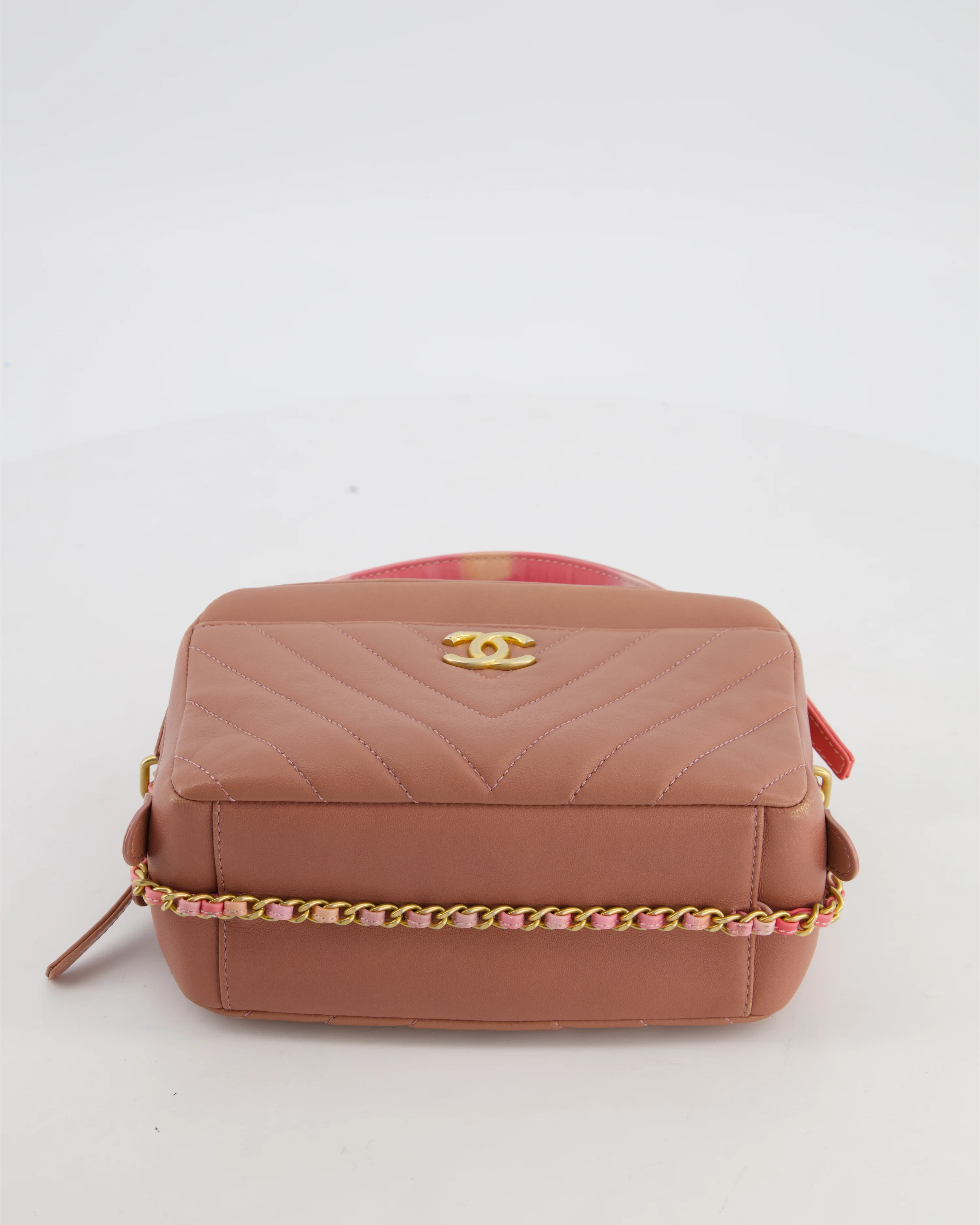 Chanel Dusty Pink Camera Bag in Chevron Lambskin Leather with Brushed Gold Hardware and Multicolour Leather Strap - Image 23