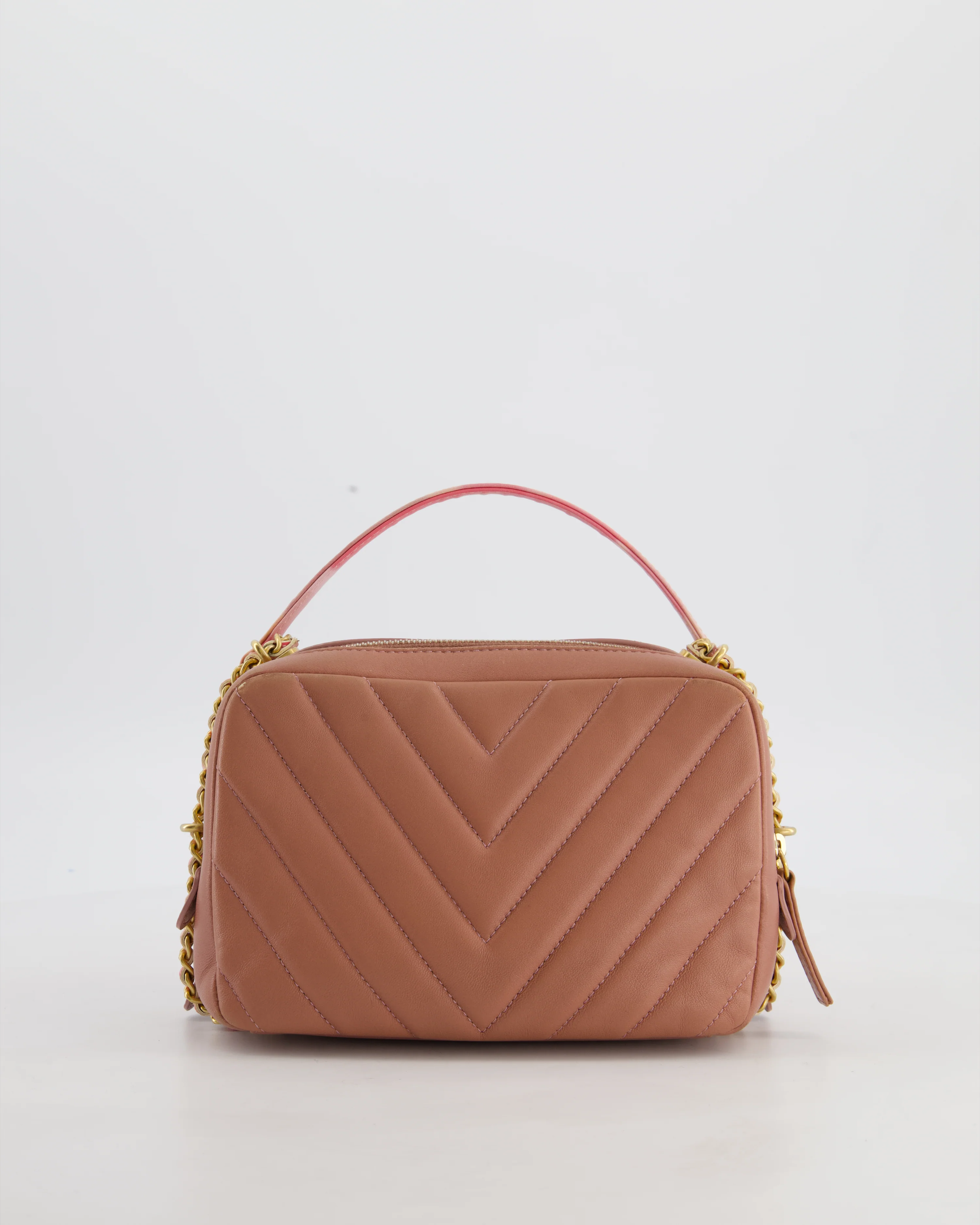 Chanel Dusty Pink Camera Bag in Chevron Lambskin Leather with Brushed Gold Hardware and Multicolour Leather Strap - Image 8