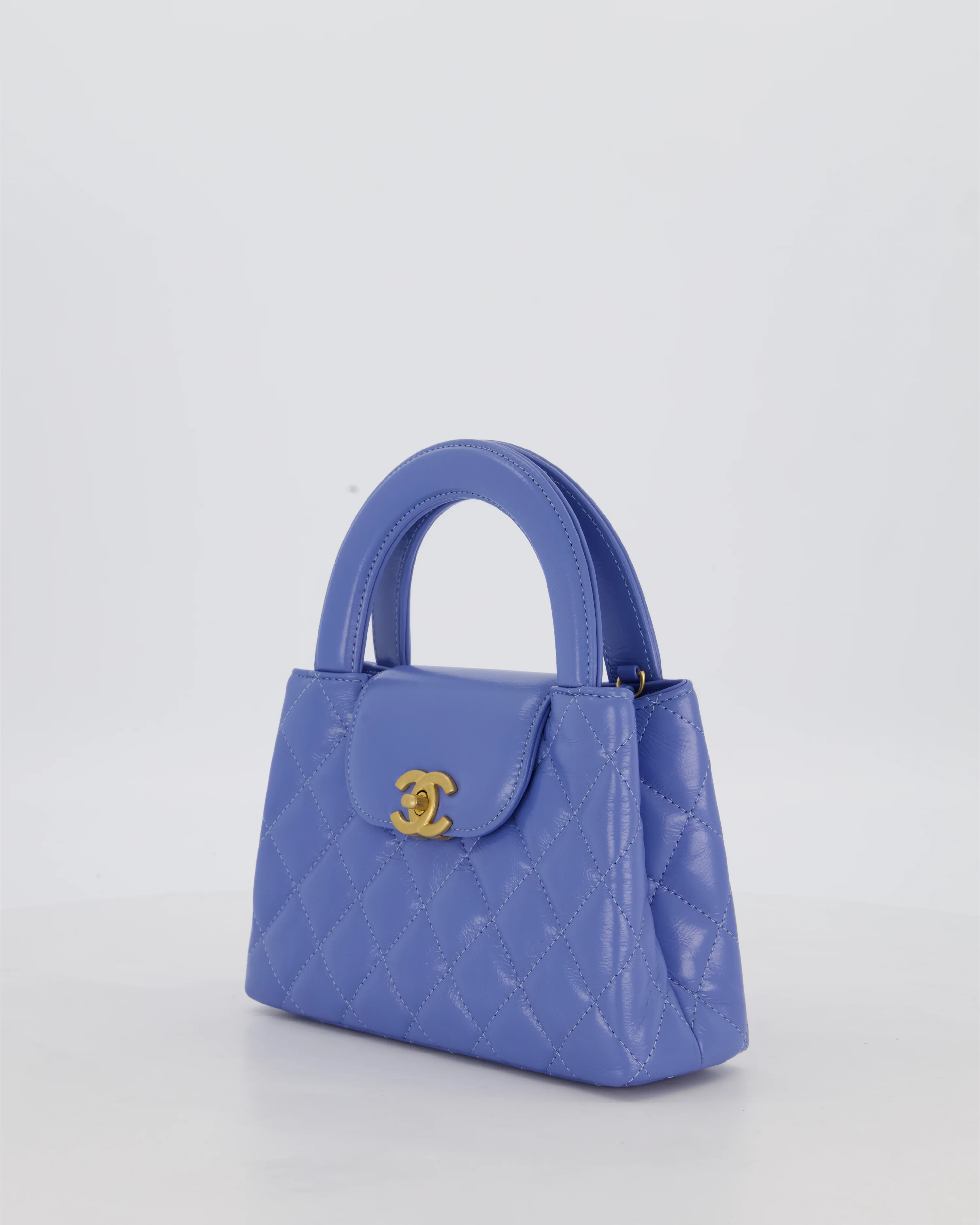 *HOT* Chanel Sky Blue Small Mini Kelly Shopping Bag in Aged Calfskin Leather with Champagne Gold Hardware - Image 9