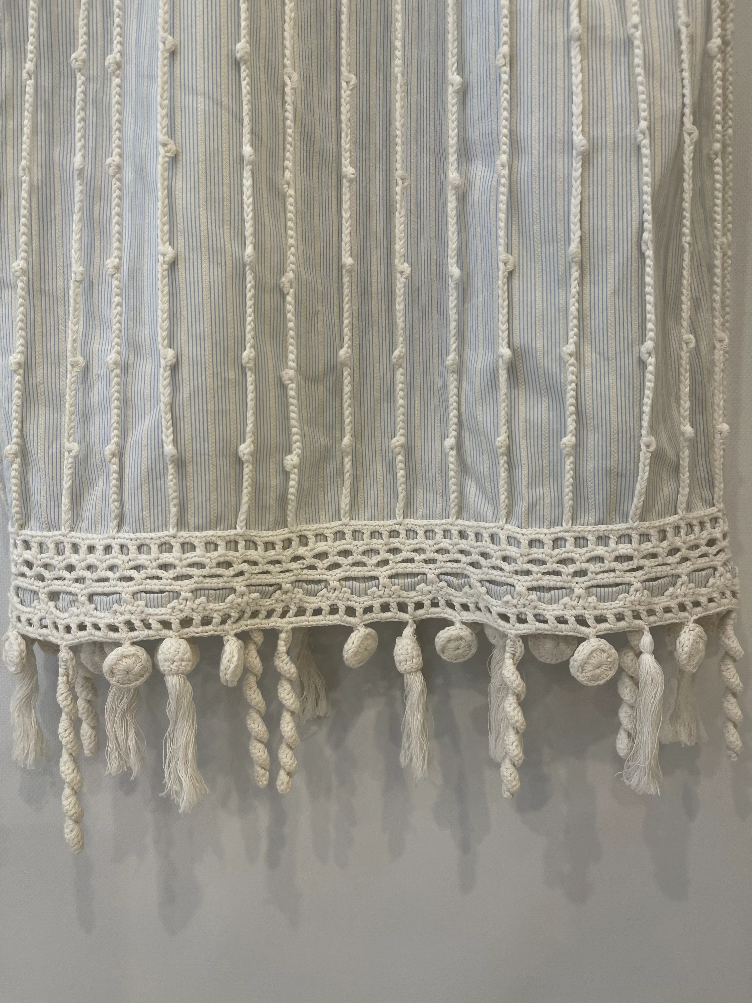 Chanel Spring 2005 Light Blue Striped Mini Dress with White Crochet Detailings Size FR 36 (UK 8) - Image 12