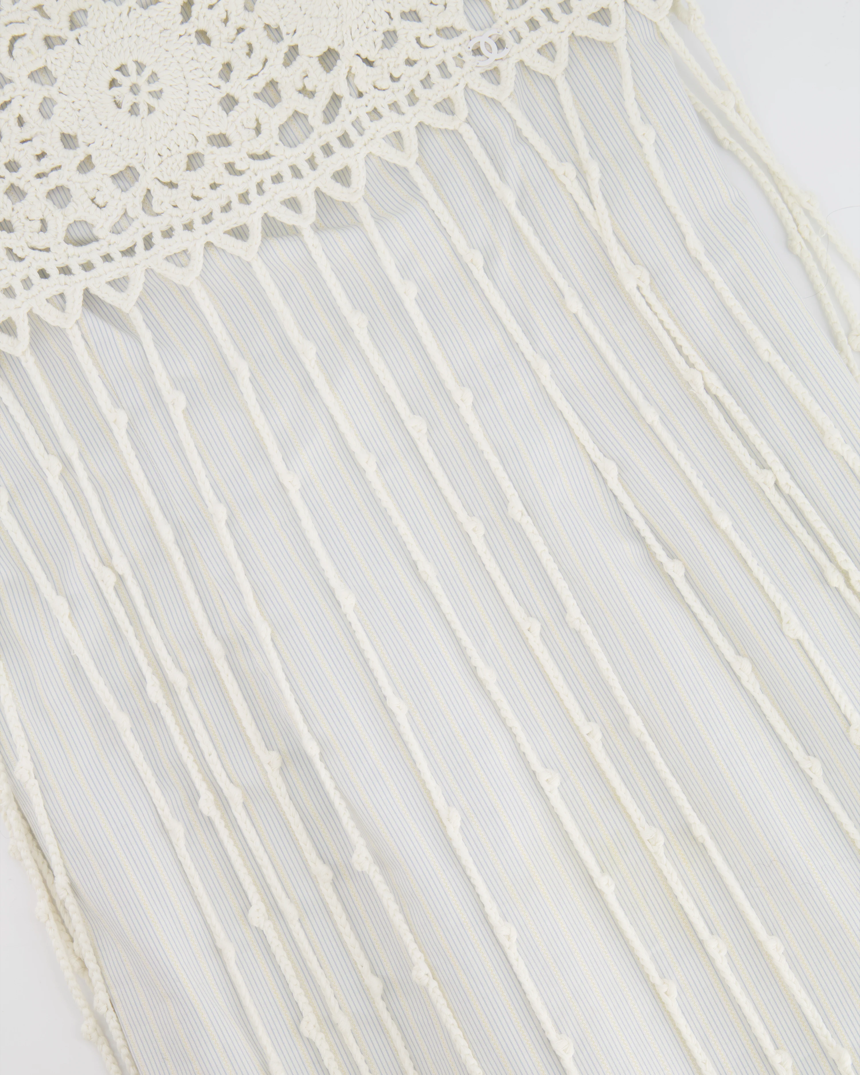 Chanel Spring 2005 Light Blue Striped Mini Dress with White Crochet Detailings Size FR 36 (UK 8) - Image 6