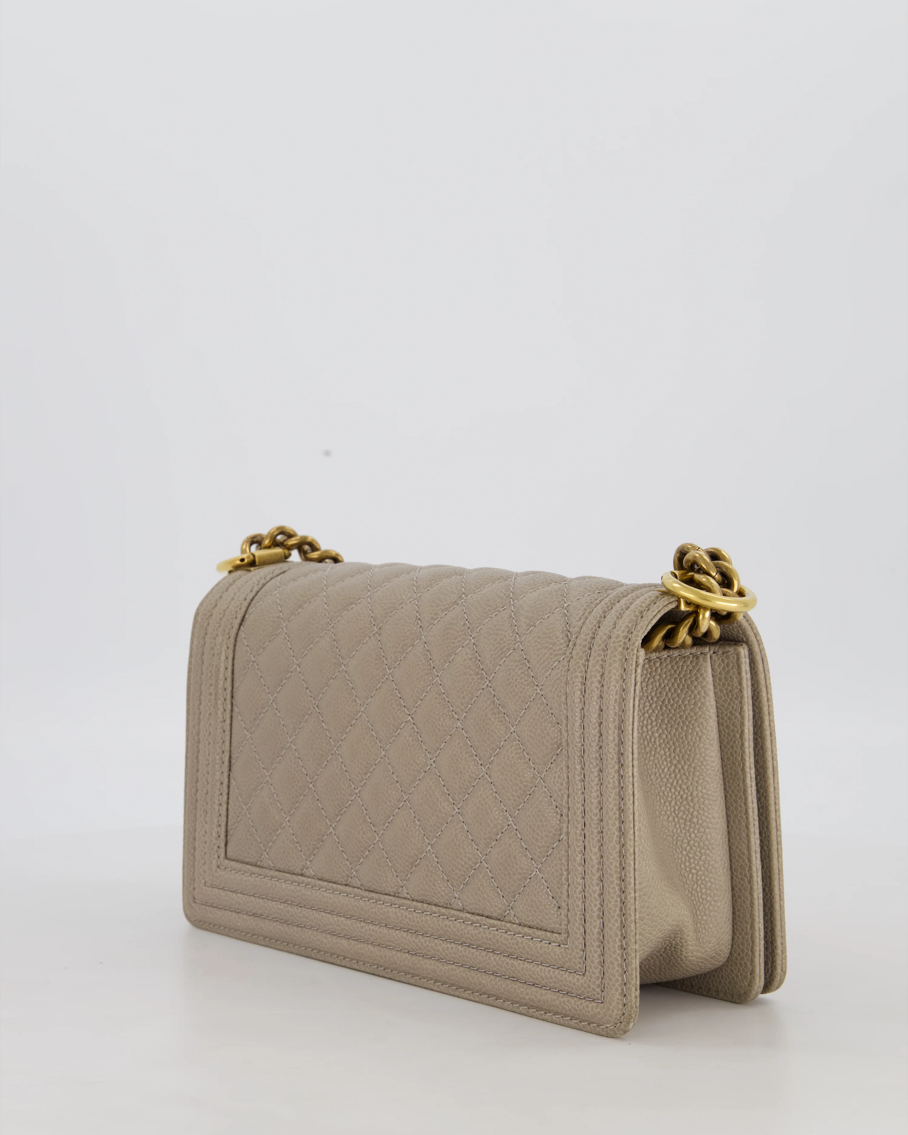 Chanel Light Taupe Grey Medium Boy Bag in Caviar Leather with Antique Gold Hardware - Image 5
