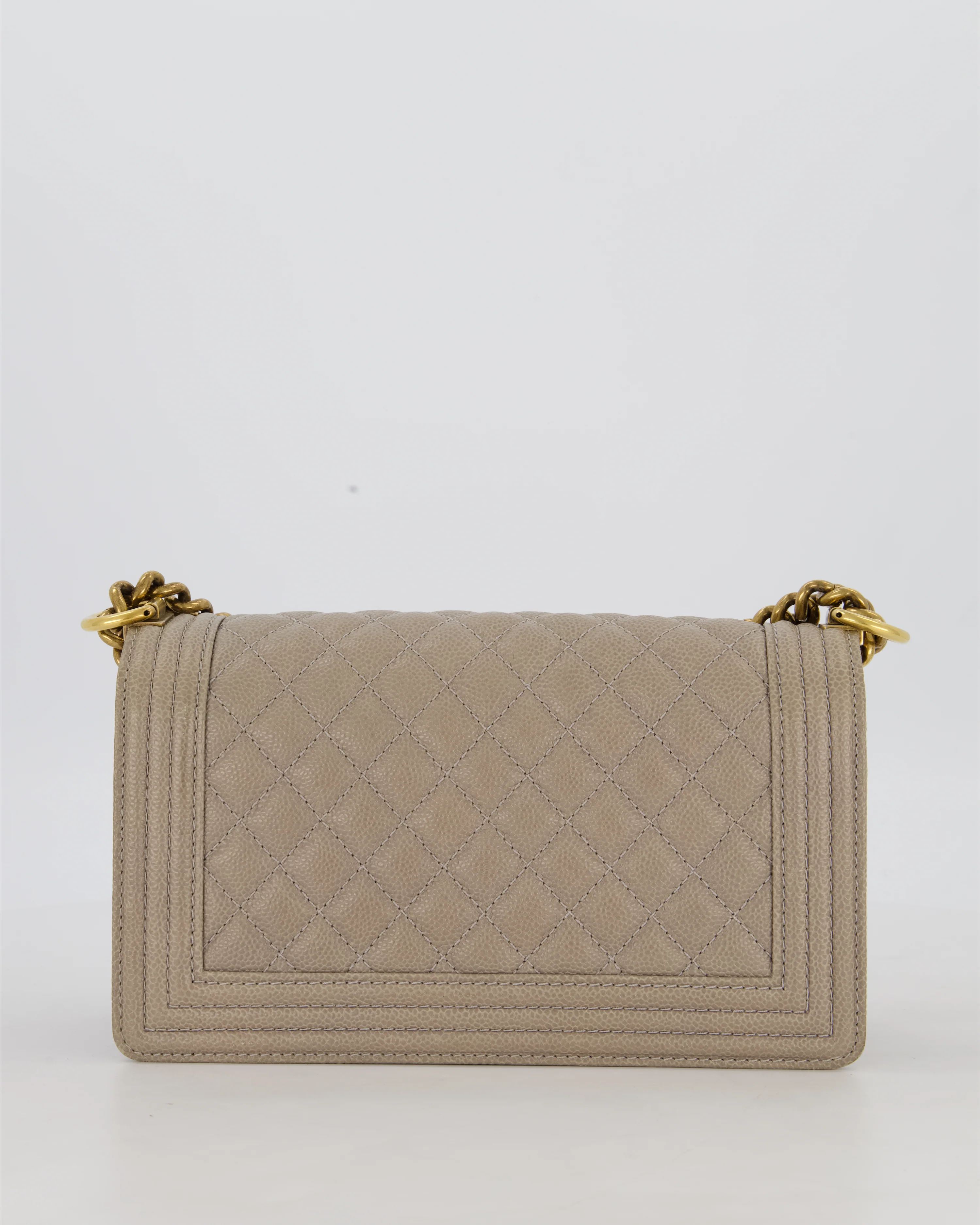 Chanel Light Taupe Grey Medium Boy Bag in Caviar Leather with Antique Gold Hardware - Image 6