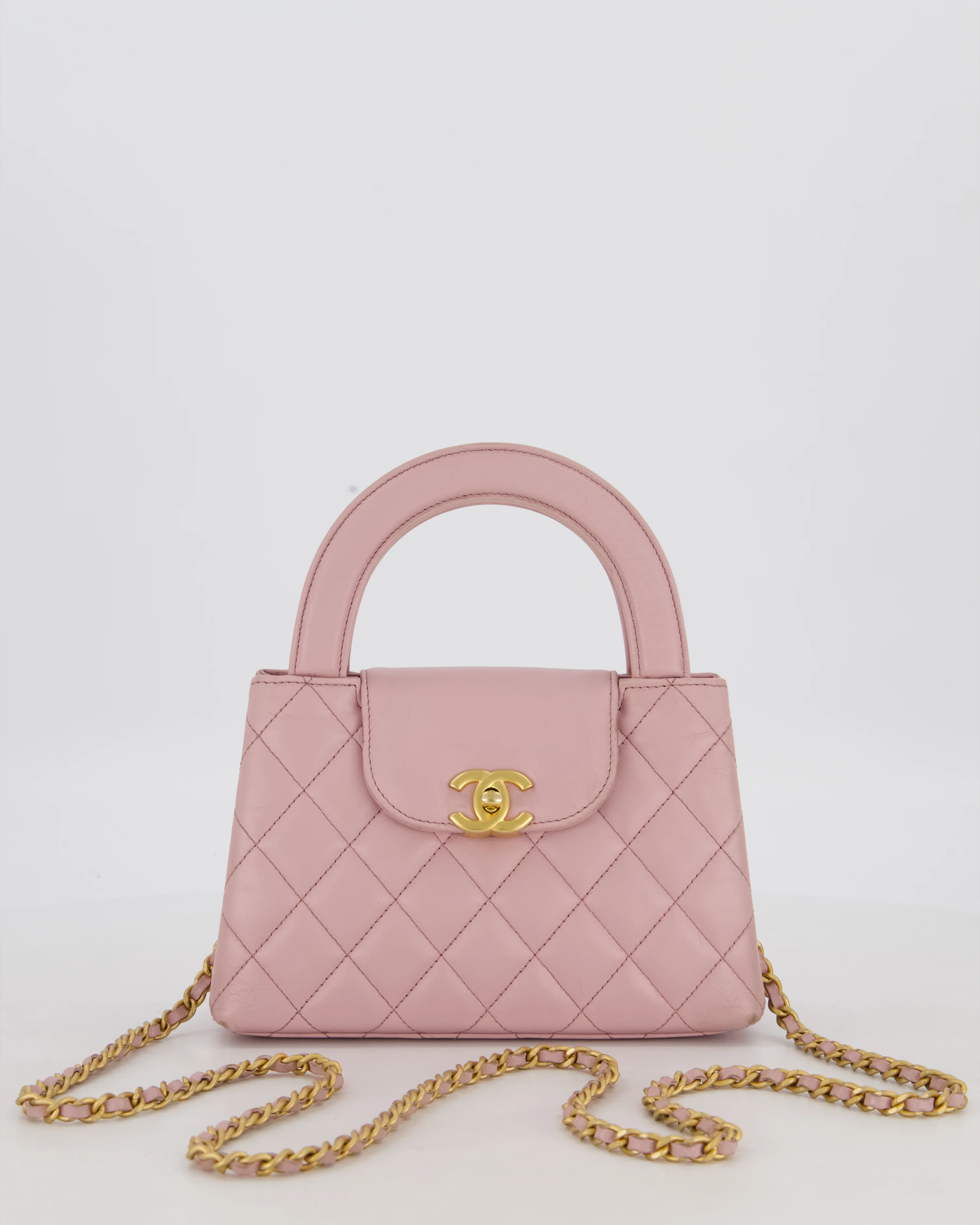 Chanel Lilac Small Mini Kelly Shopping Bag in Aged Calfskin Leather with Brushed Gold Hardware