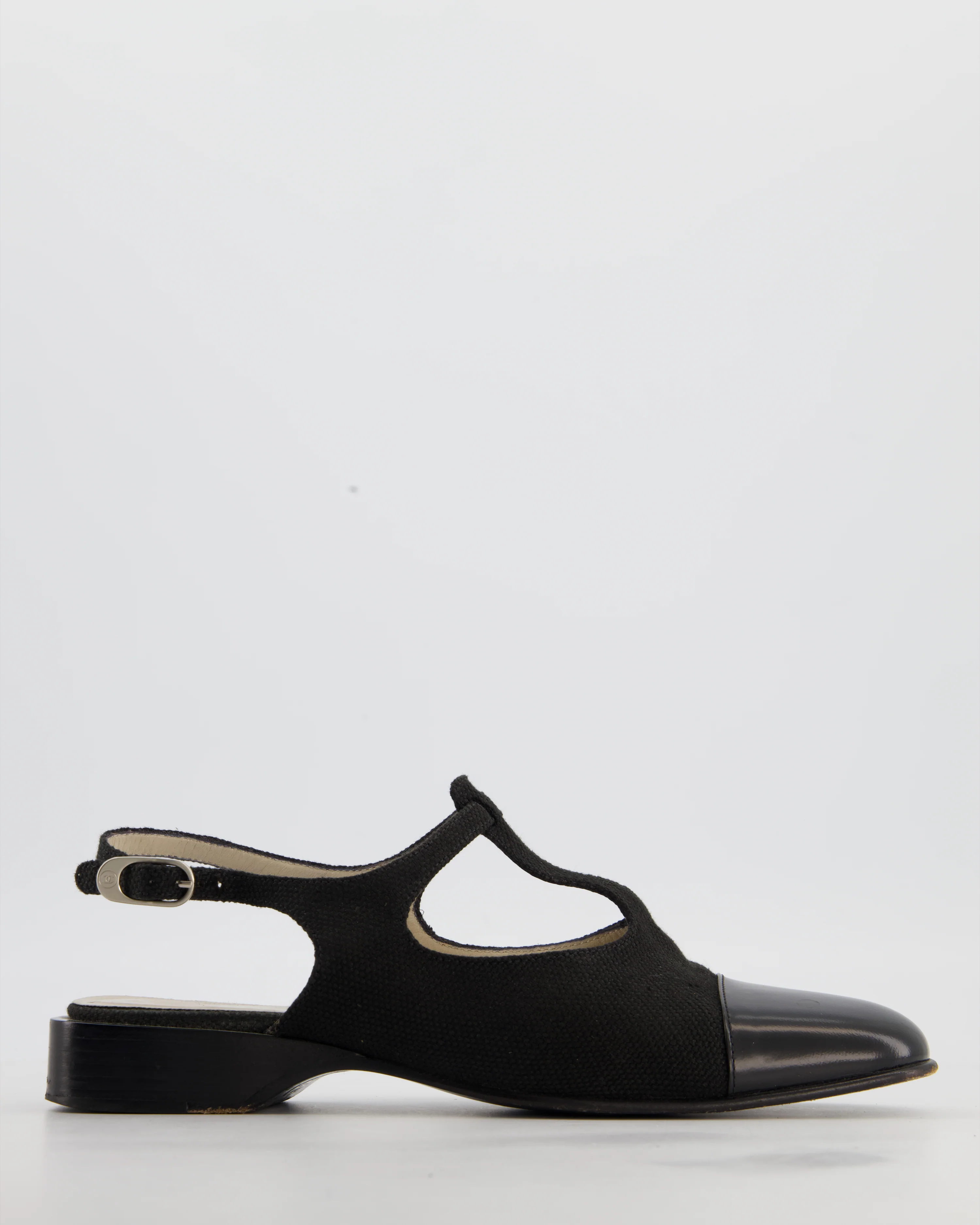 Chanel Mary Jane Slingback in Black Canvas with Black Leather Toe Size EU 39