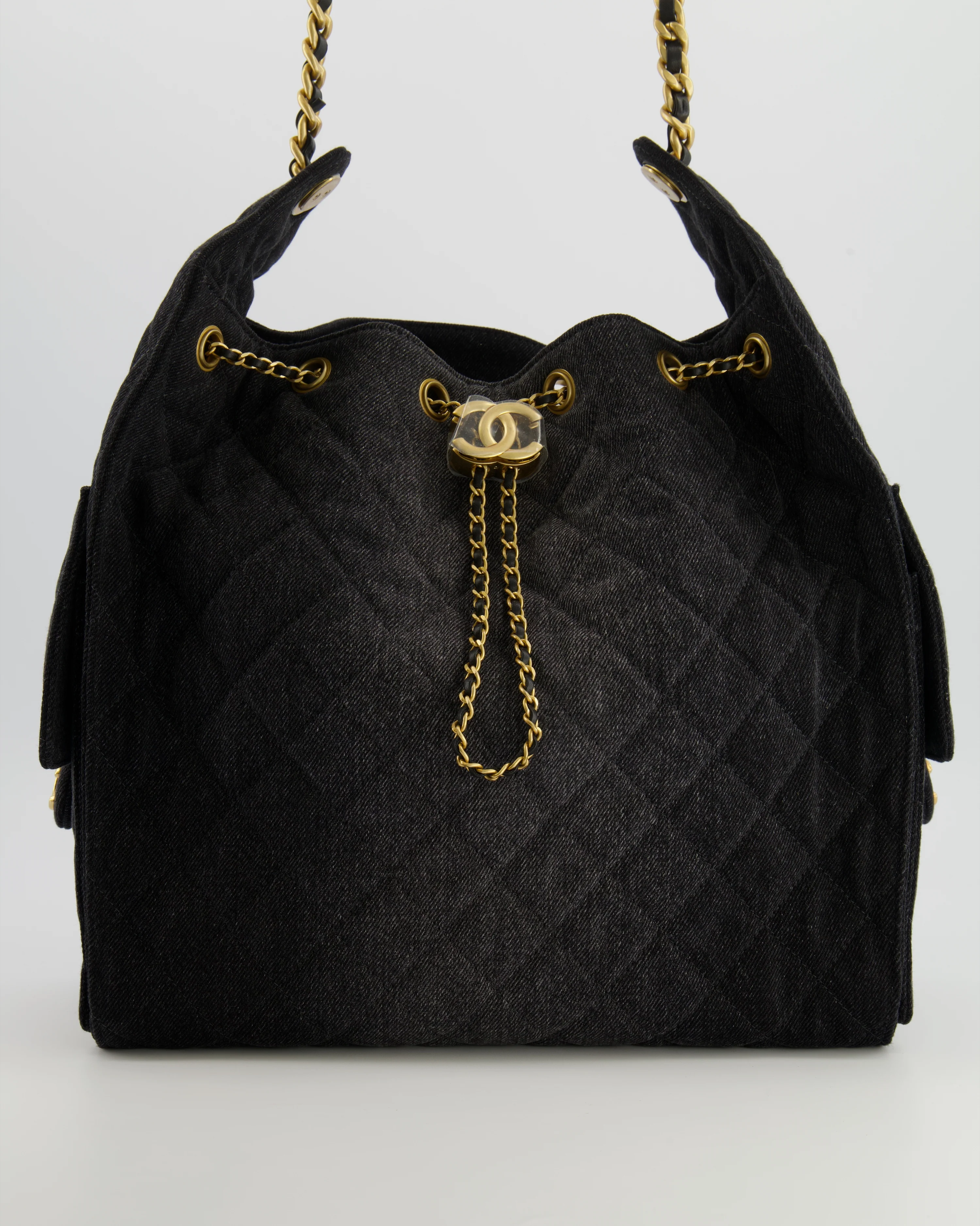 Chanel Medium 25 Hobo Bag in Black Quilted Denim with Brushed Gold Hardware - Image 2
