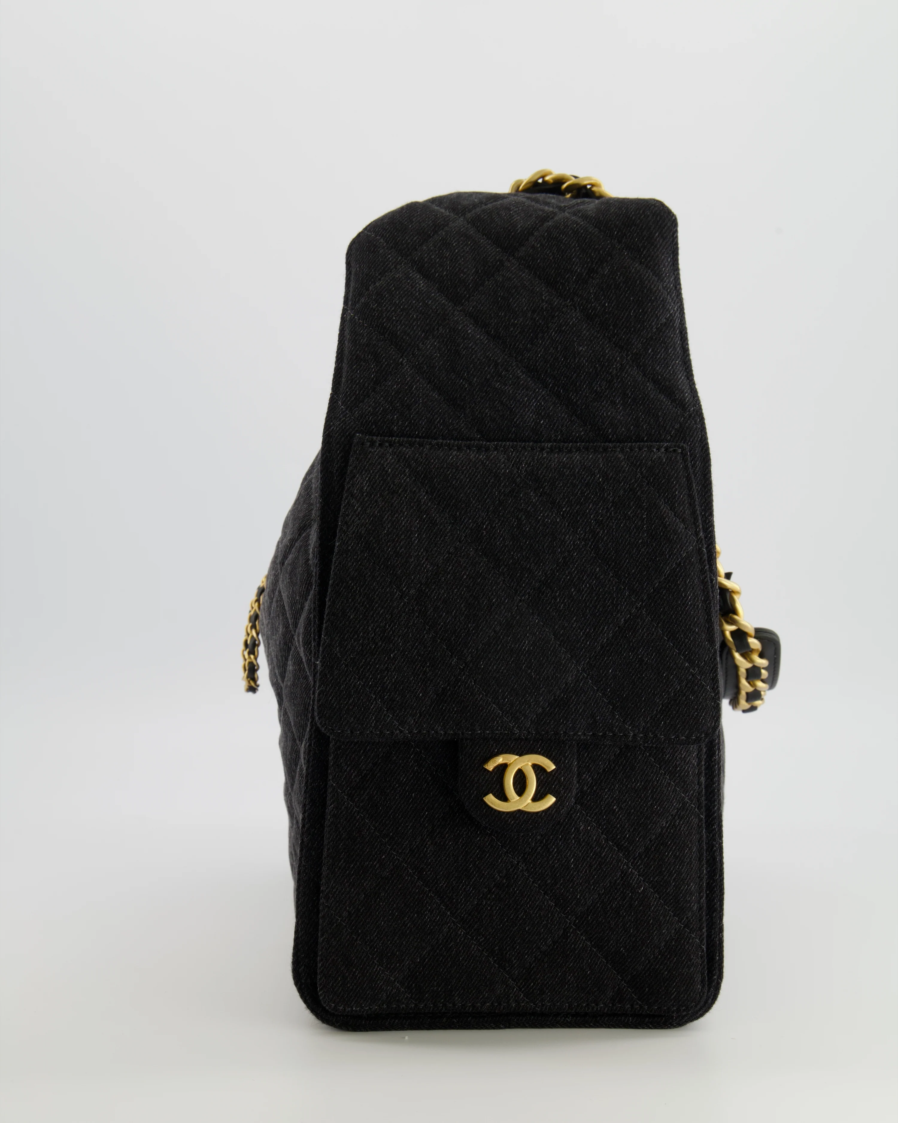 Chanel Medium 25 Hobo Bag in Black Quilted Denim with Brushed Gold Hardware - Image 6