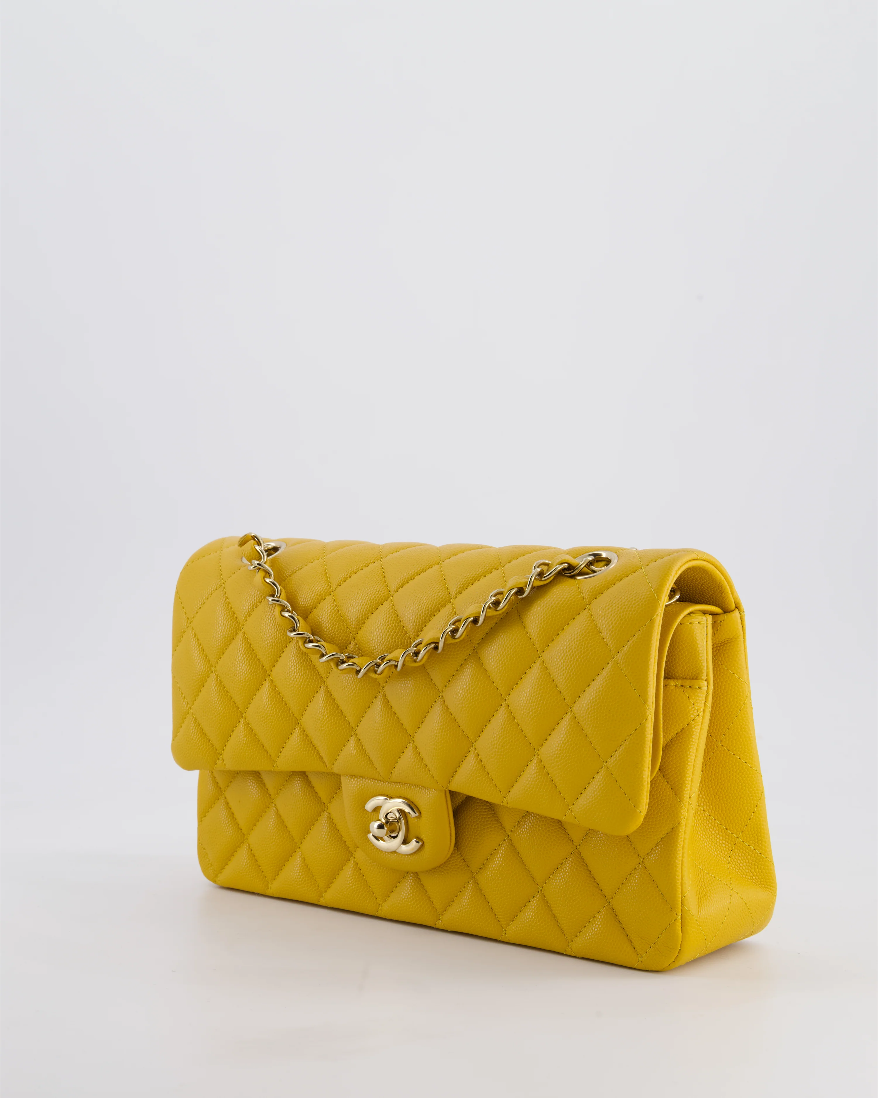 Chanel Medium Classic Double Flap Bag in Mustard Yellow Caviar Leather with Gold Hardware - Image 10