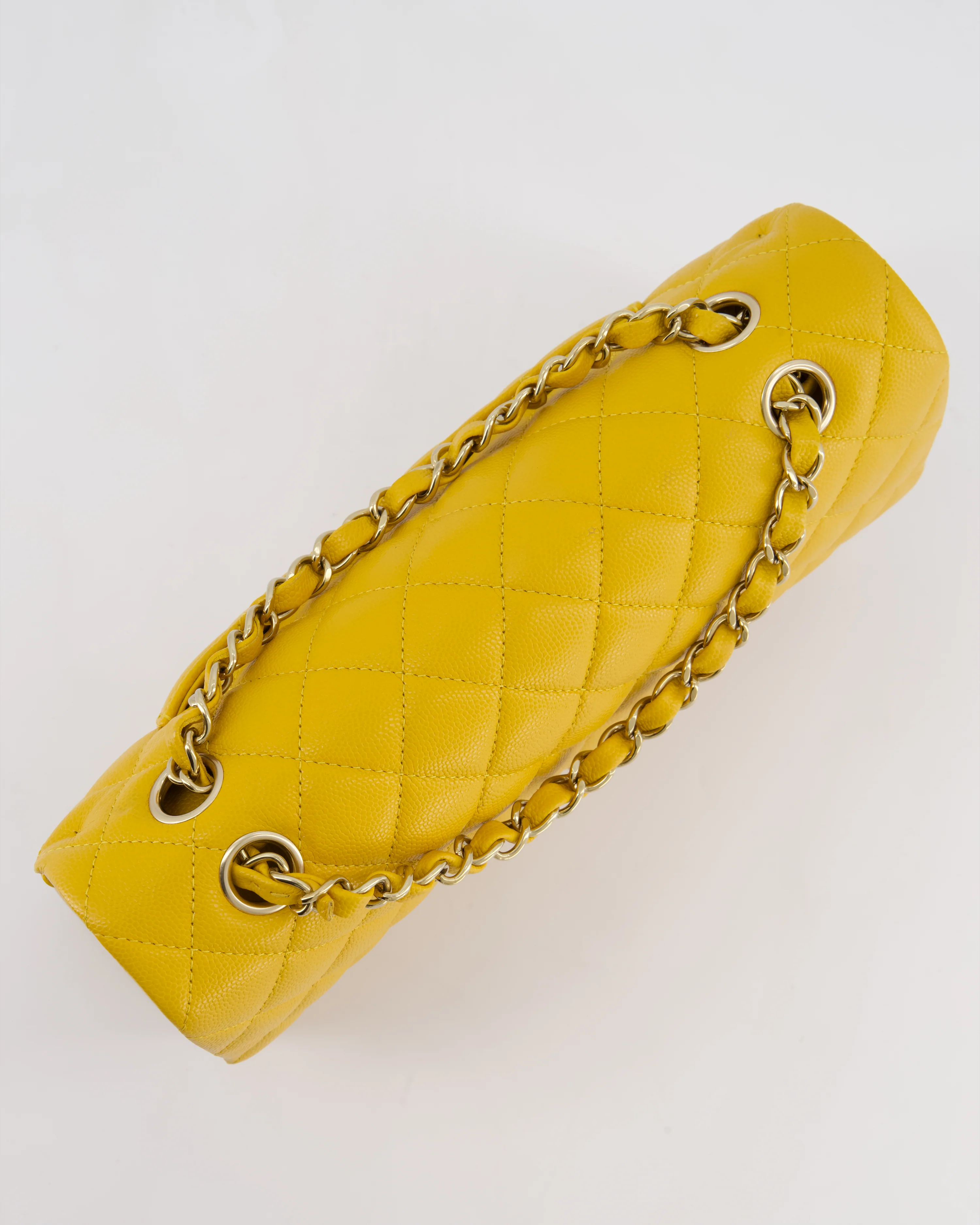 Chanel Medium Classic Double Flap Bag in Mustard Yellow Caviar Leather with Gold Hardware - Image 16