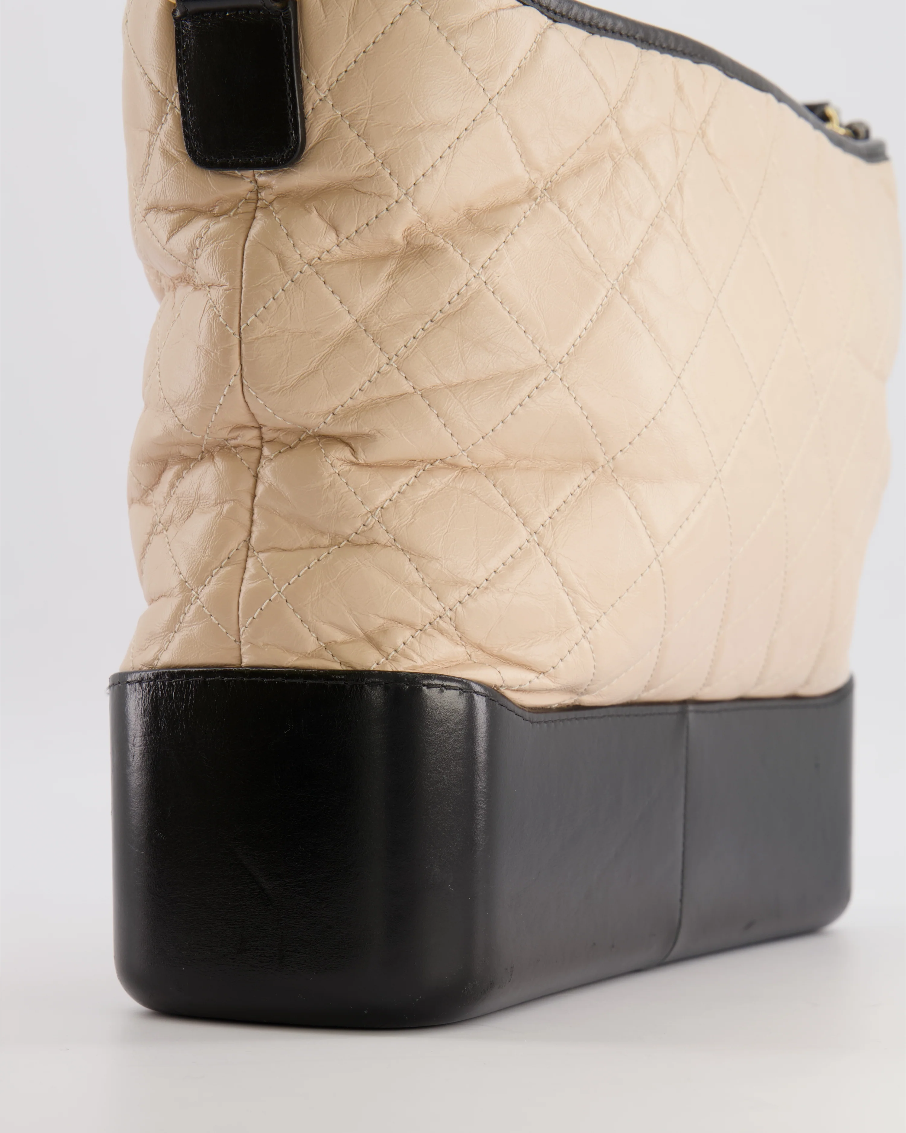 Chanel Large Gabrielle Bag in Beige and Black Crumpled Calfskin Leather with Mixed Hardware - Image 14