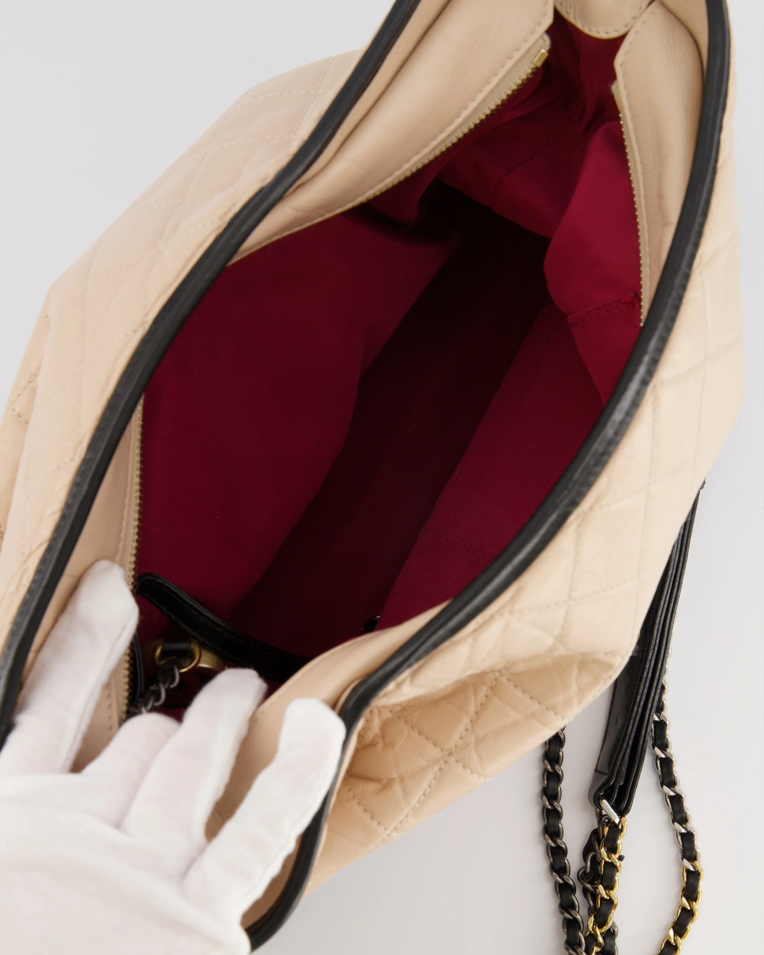 Chanel Large Gabrielle Bag in Beige and Black Crumpled Calfskin Leather with Mixed Hardware - Image 16