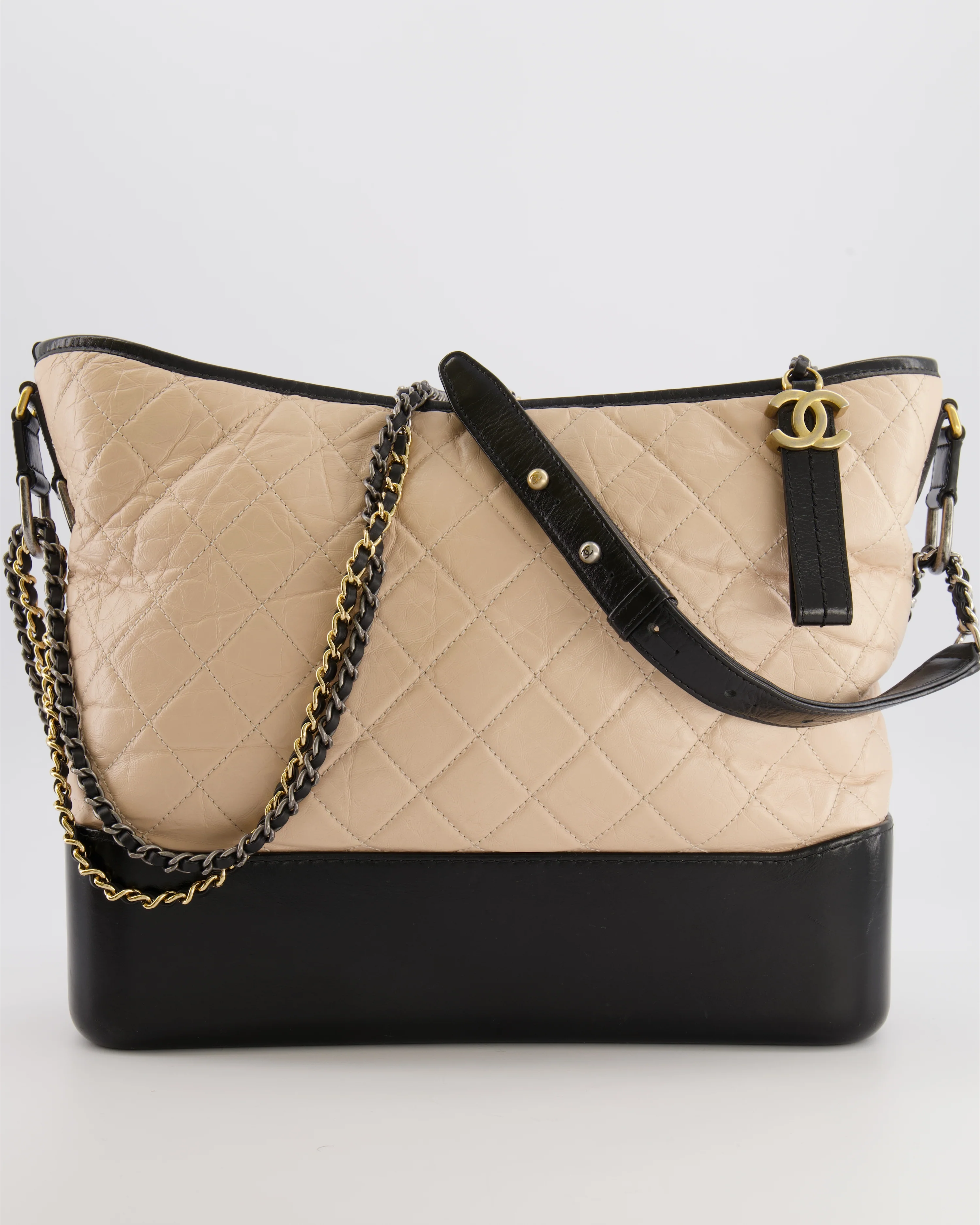 Chanel Large Gabrielle Bag in Beige and Black Crumpled Calfskin Leather with Mixed Hardware - Image 2
