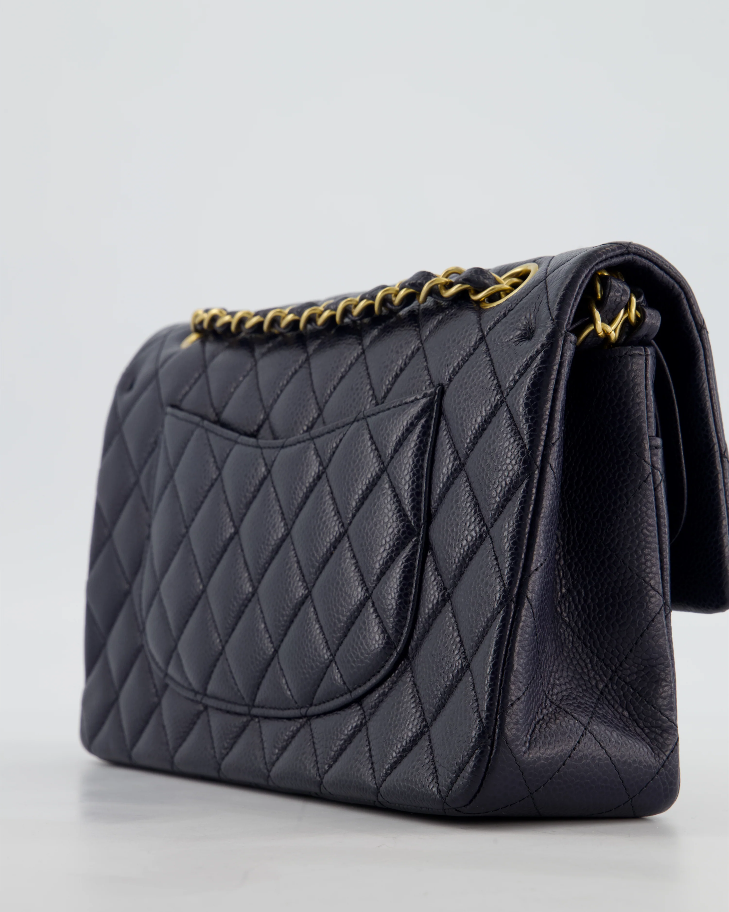 Chanel Medium Navy Classic Double Flap Bag in Caviar Leather with Aged Brushed Gold Hardware - Image 13
