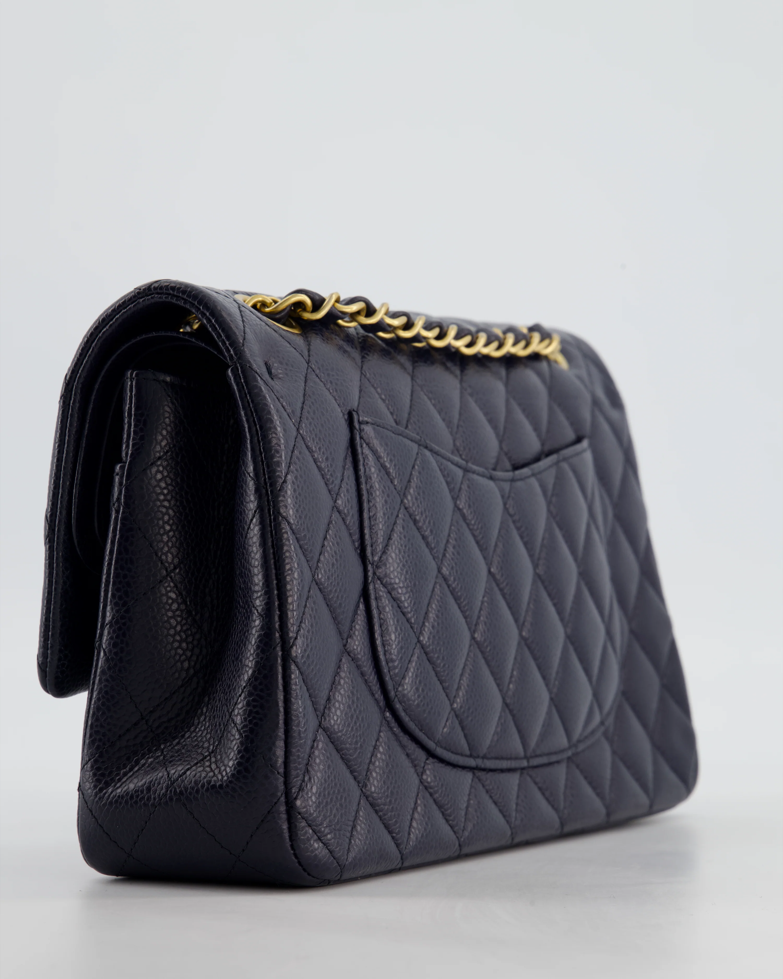 Chanel Medium Navy Classic Double Flap Bag in Caviar Leather with Aged Brushed Gold Hardware - Image 14
