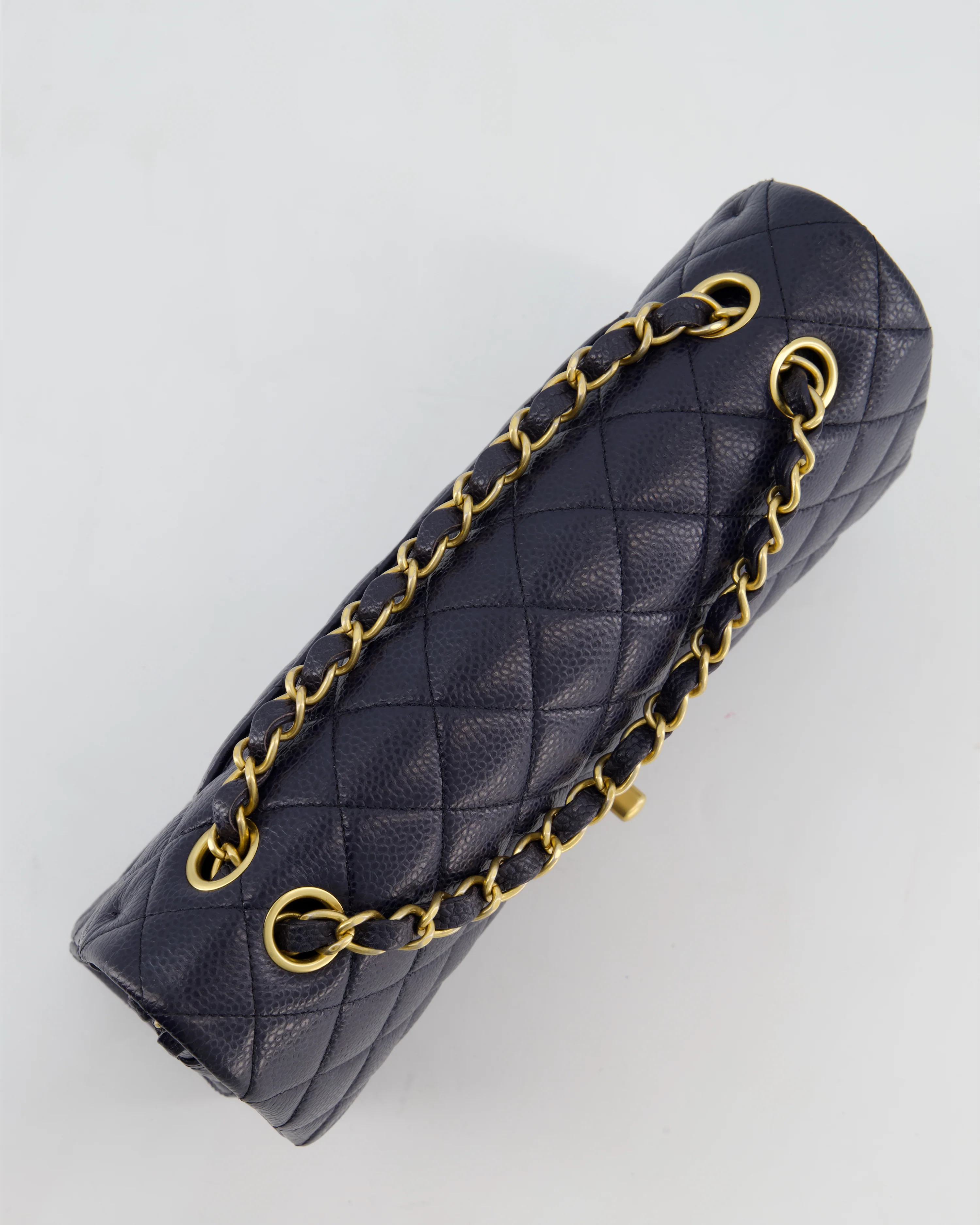 Chanel Medium Navy Classic Double Flap Bag in Caviar Leather with Aged Brushed Gold Hardware - Image 15