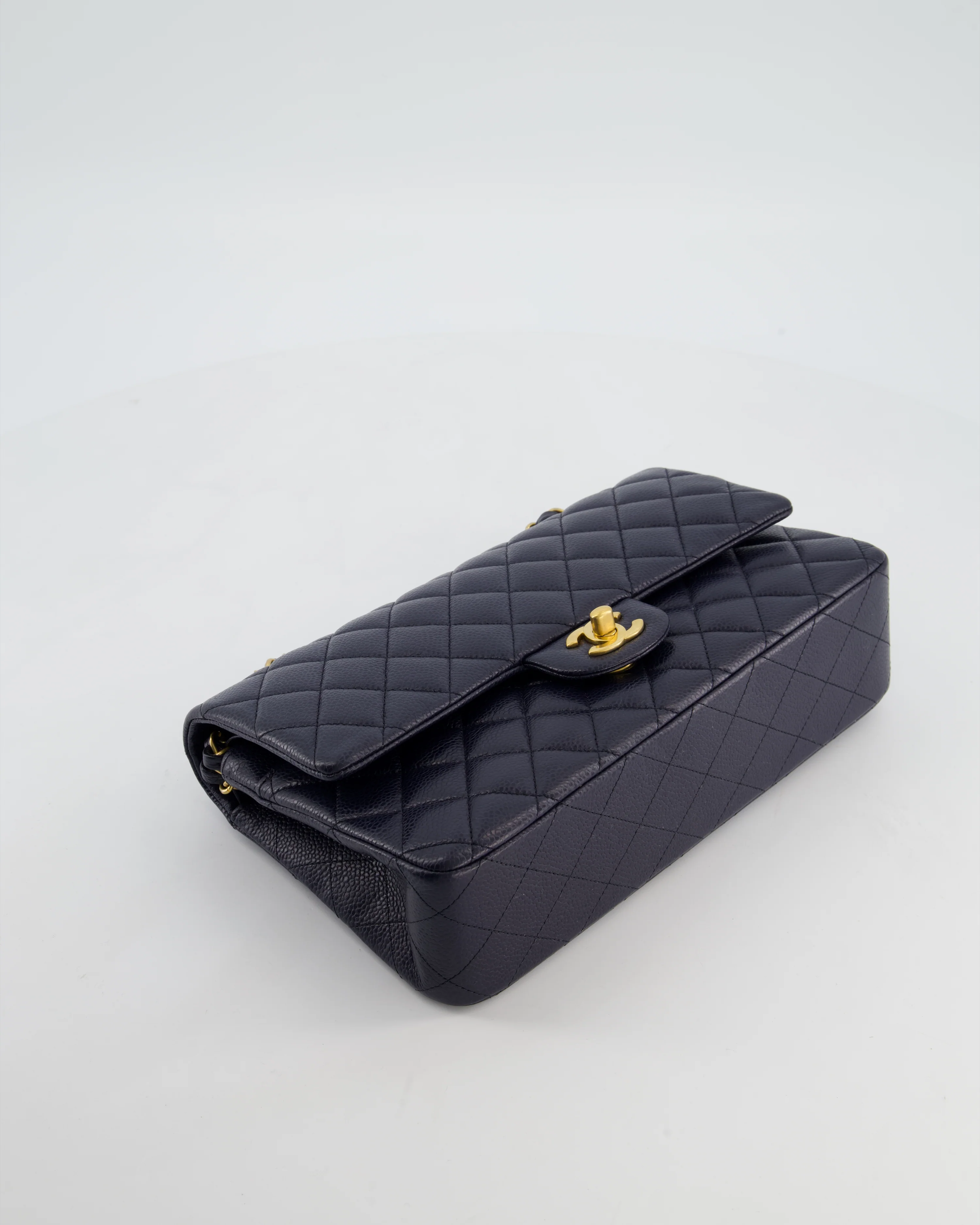 Chanel Medium Navy Classic Double Flap Bag in Caviar Leather with Aged Brushed Gold Hardware - Image 18