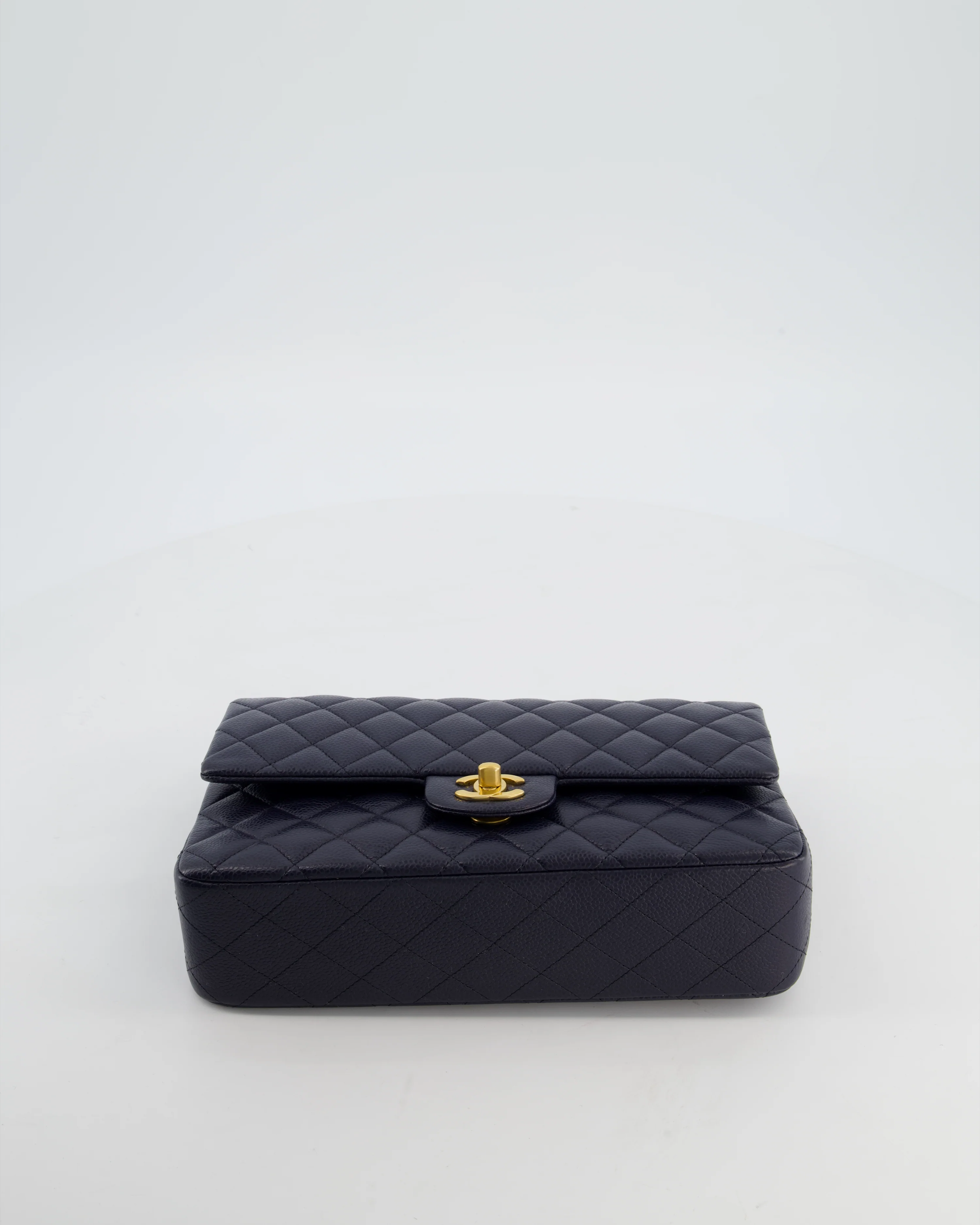 Chanel Medium Navy Classic Double Flap Bag in Caviar Leather with Aged Brushed Gold Hardware - Image 19