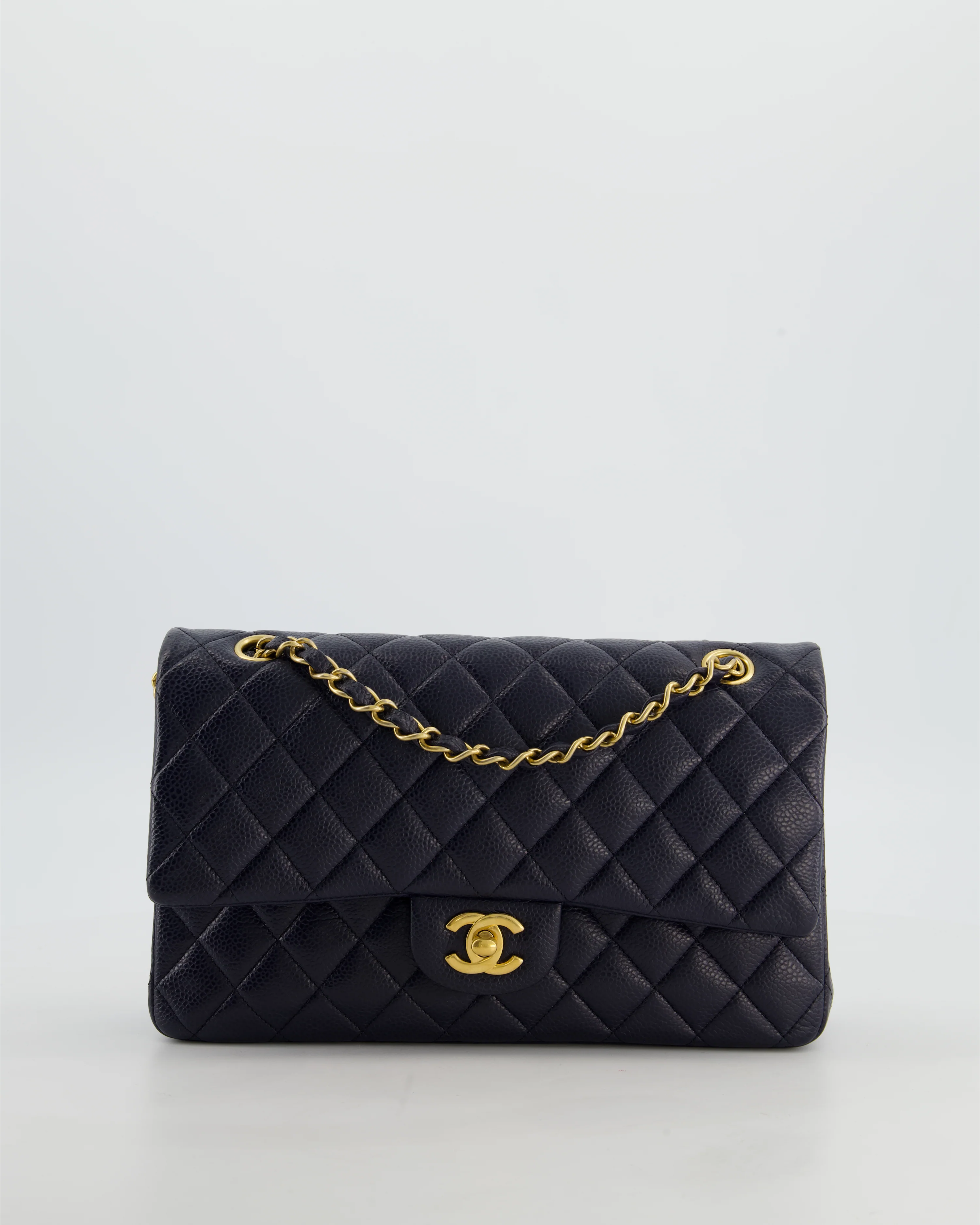 Chanel Medium Navy Classic Double Flap Bag in Caviar Leather with Aged Brushed Gold Hardware - Image 2