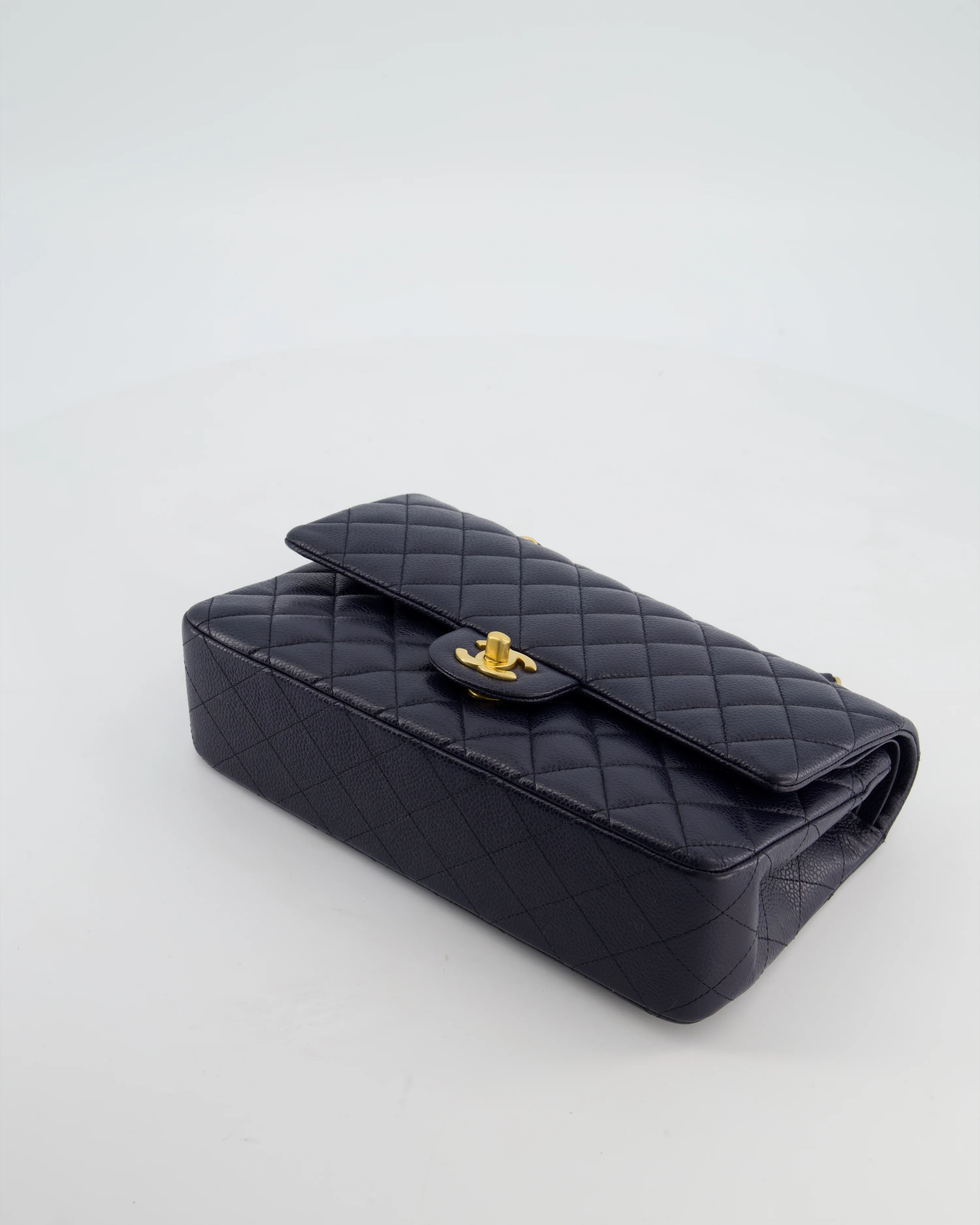Chanel Medium Navy Classic Double Flap Bag in Caviar Leather with Aged Brushed Gold Hardware - Image 20