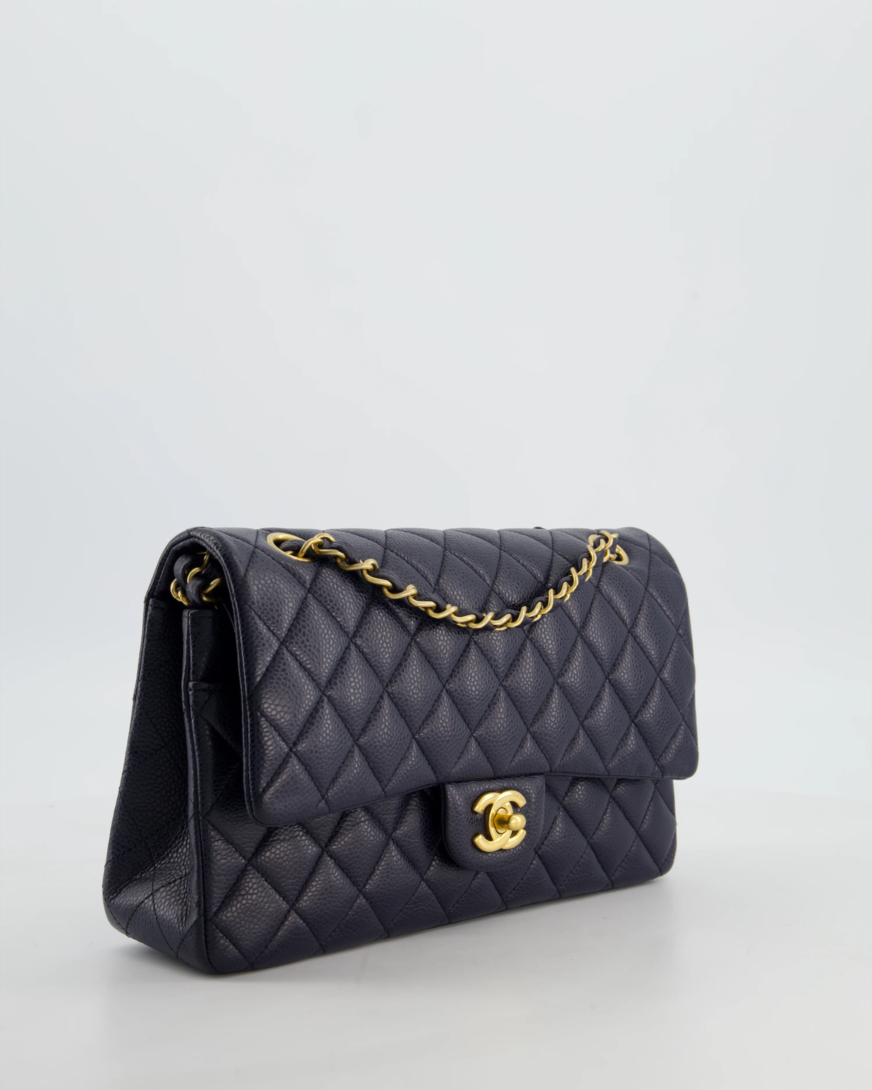 Chanel Medium Navy Classic Double Flap Bag in Caviar Leather with Aged Brushed Gold Hardware - Image 4