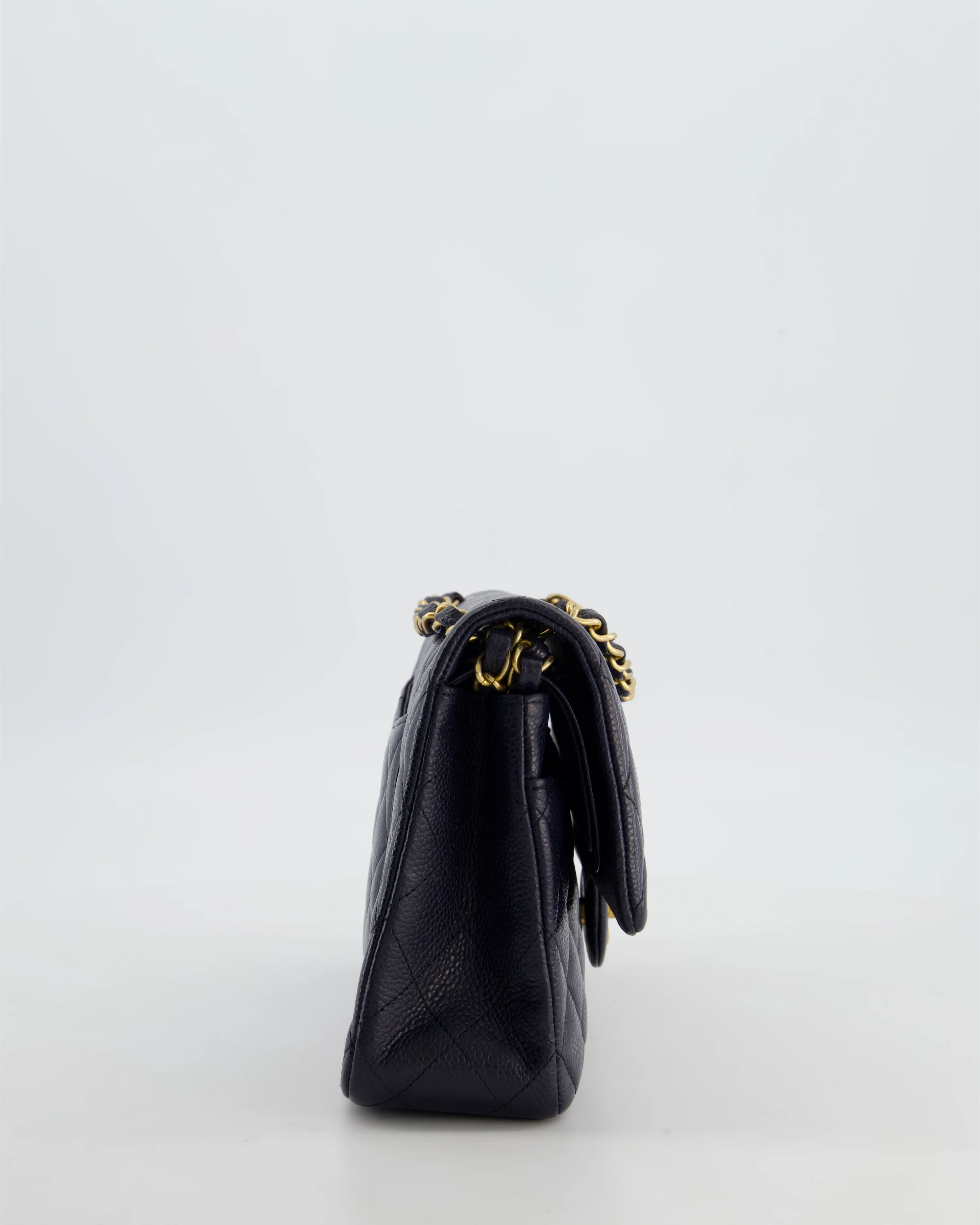Chanel Medium Navy Classic Double Flap Bag in Caviar Leather with Aged Brushed Gold Hardware - Image 5