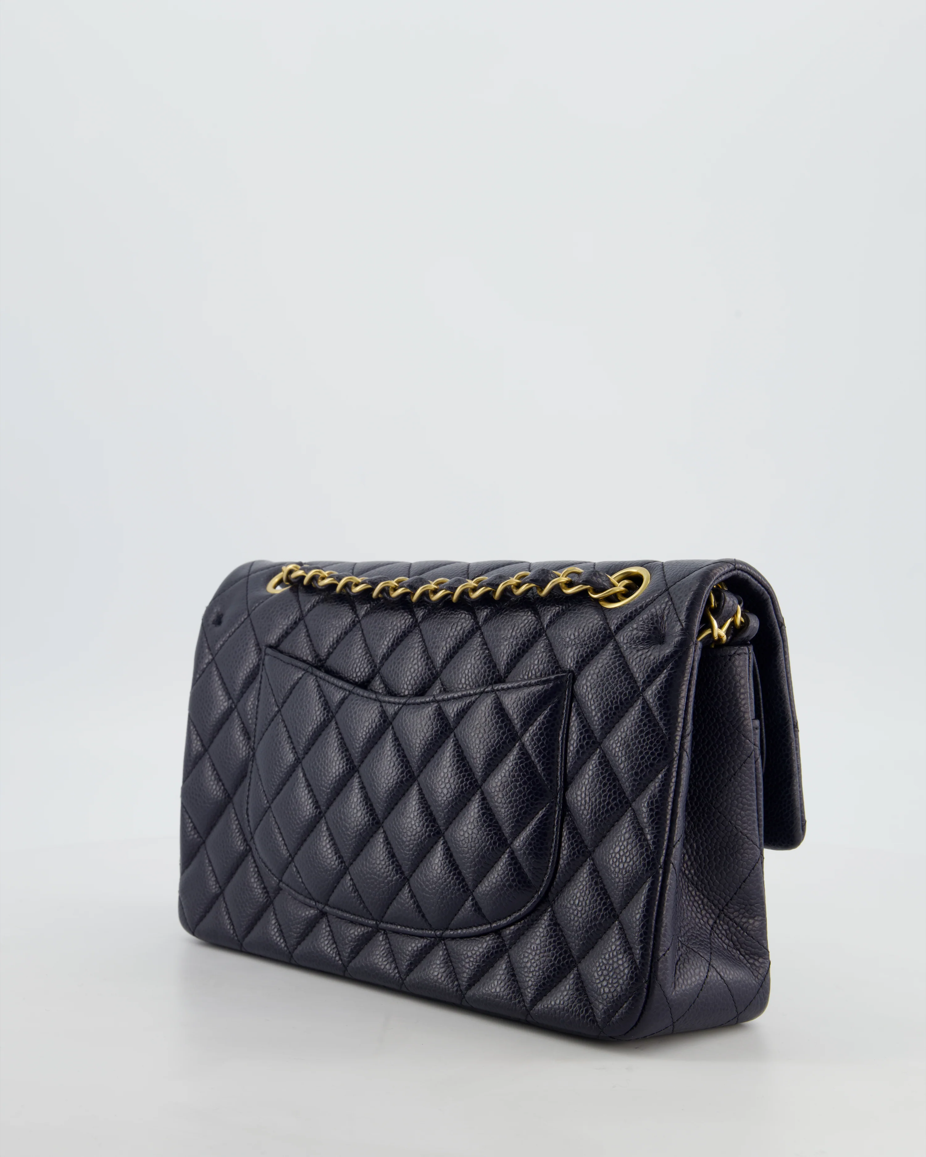 Chanel Medium Navy Classic Double Flap Bag in Caviar Leather with Aged Brushed Gold Hardware - Image 6