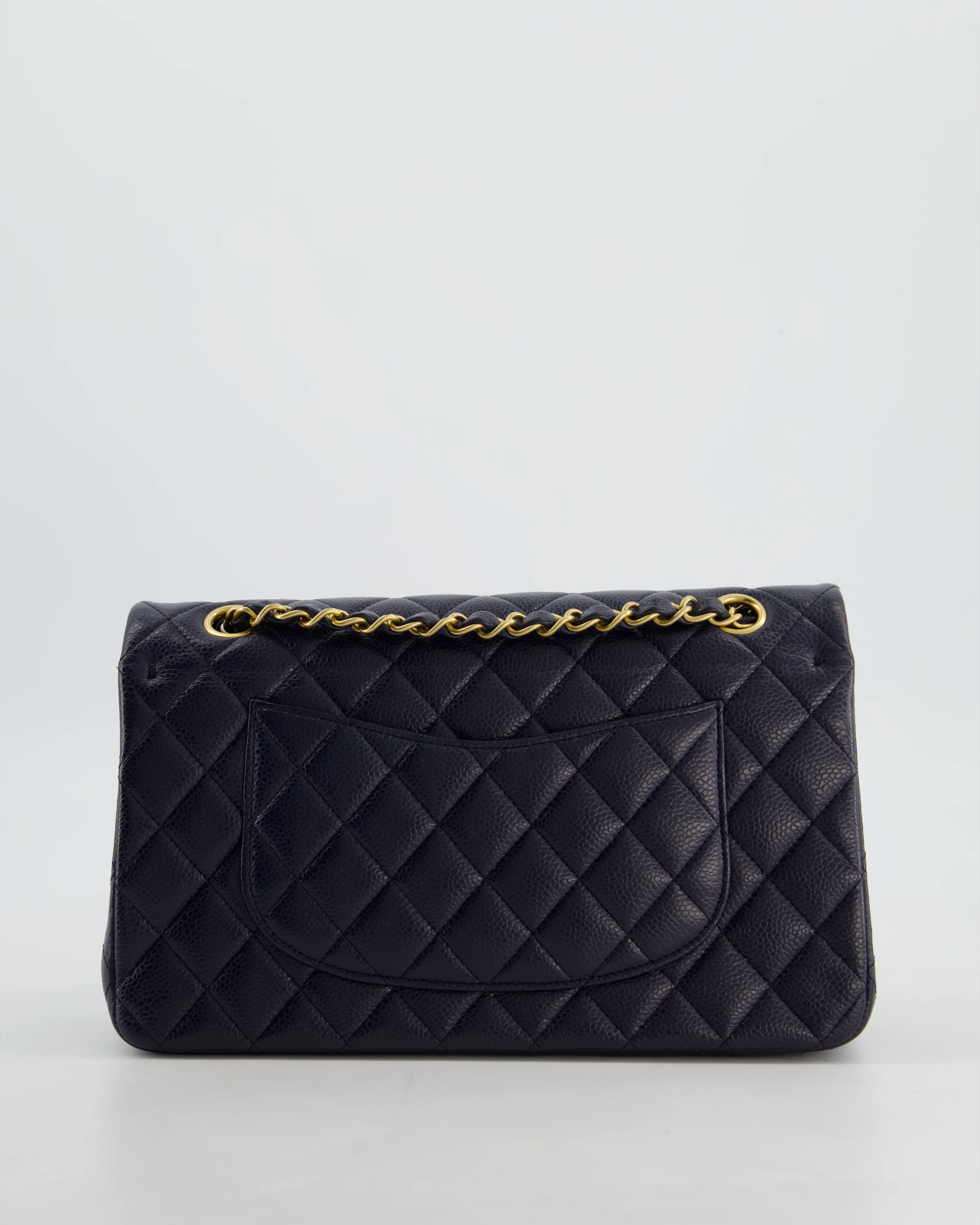 Chanel Medium Navy Classic Double Flap Bag in Caviar Leather with Aged Brushed Gold Hardware - Image 7