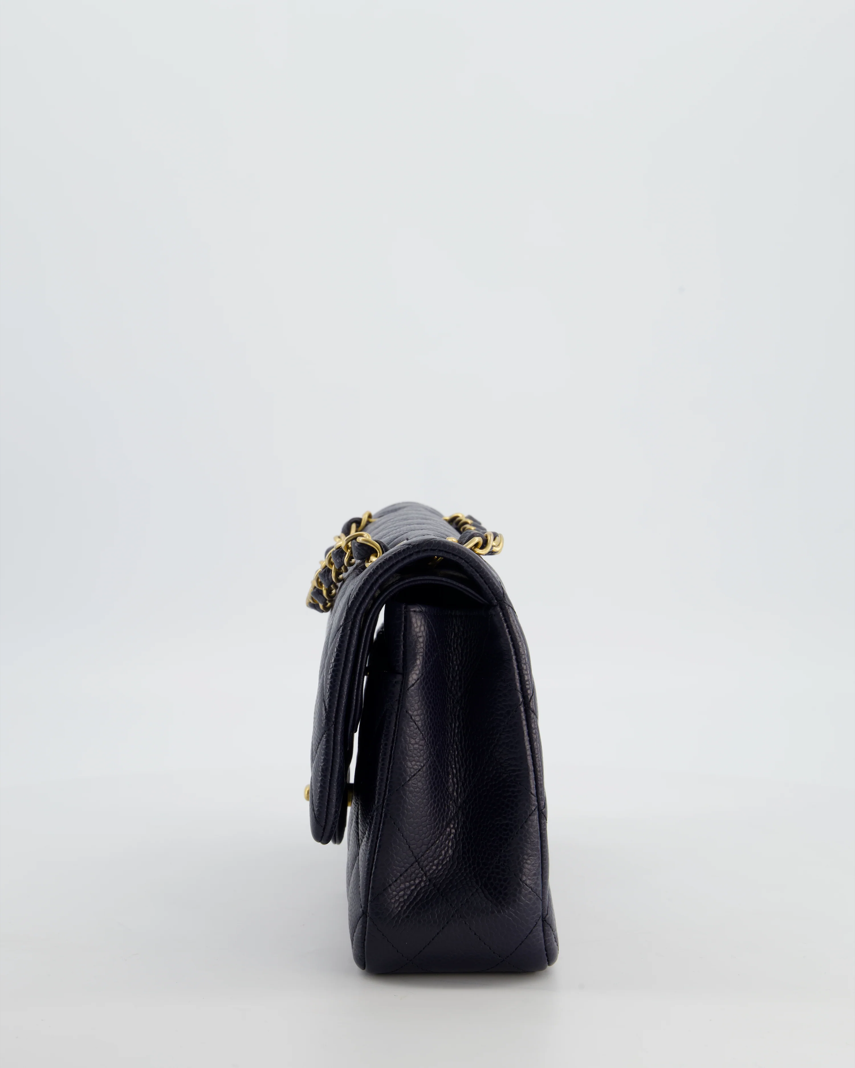 Chanel Medium Navy Classic Double Flap Bag in Caviar Leather with Aged Brushed Gold Hardware - Image 9