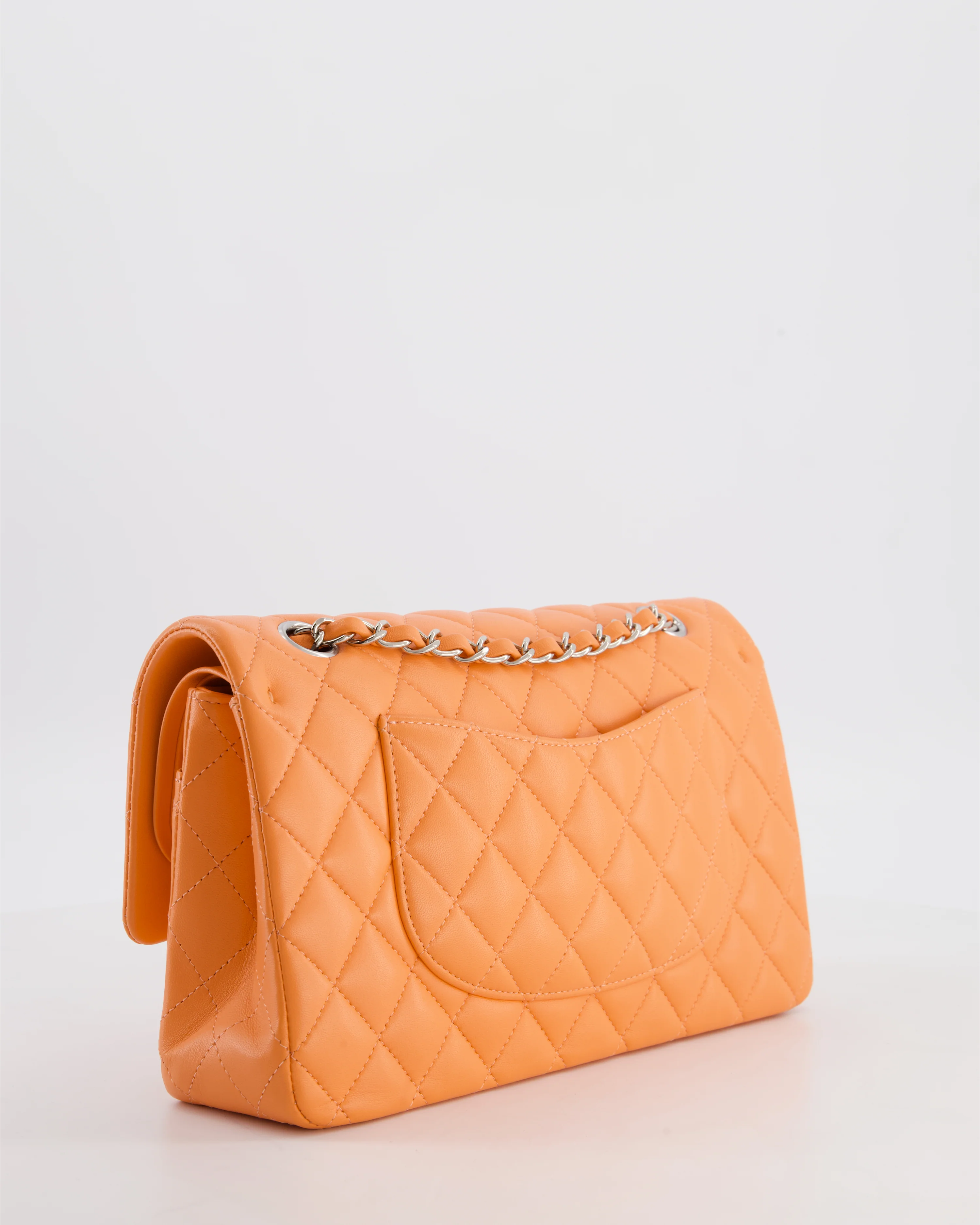 Chanel Medium Orange Classic Double Flap Bag in Lambskin Leather with Silver Hardware - Image 13