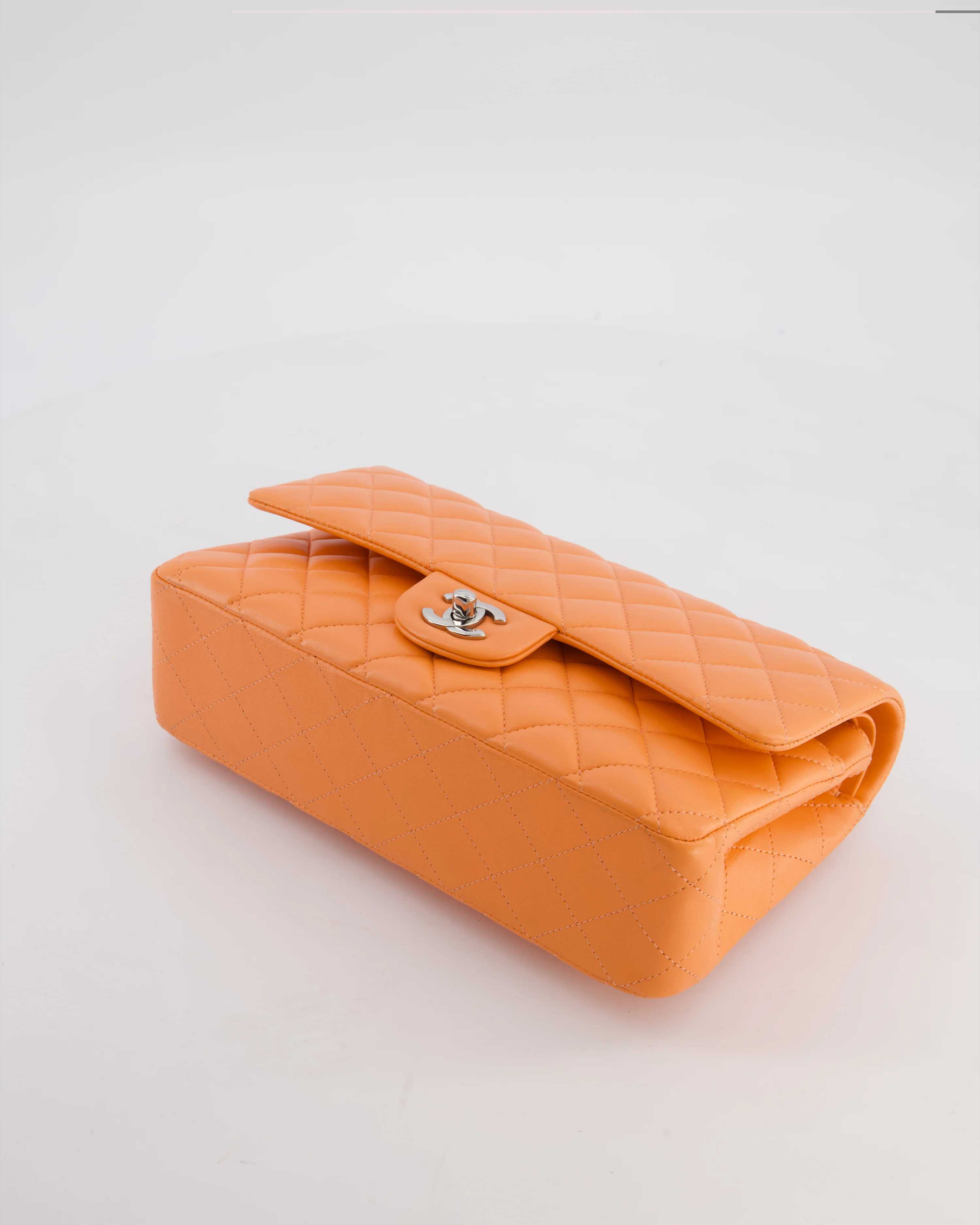 Chanel Medium Orange Classic Double Flap Bag in Lambskin Leather with Silver Hardware - Image 21