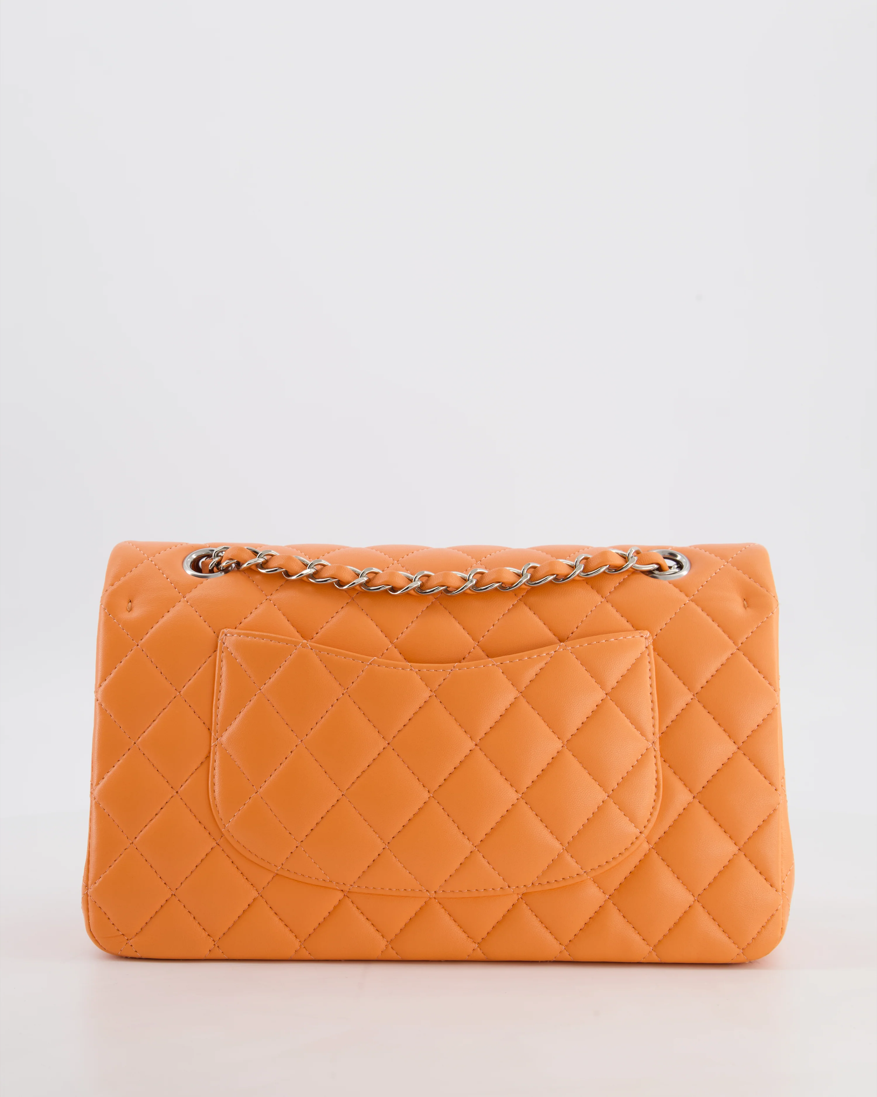 Chanel Medium Orange Classic Double Flap Bag in Lambskin Leather with Silver Hardware - Image 8
