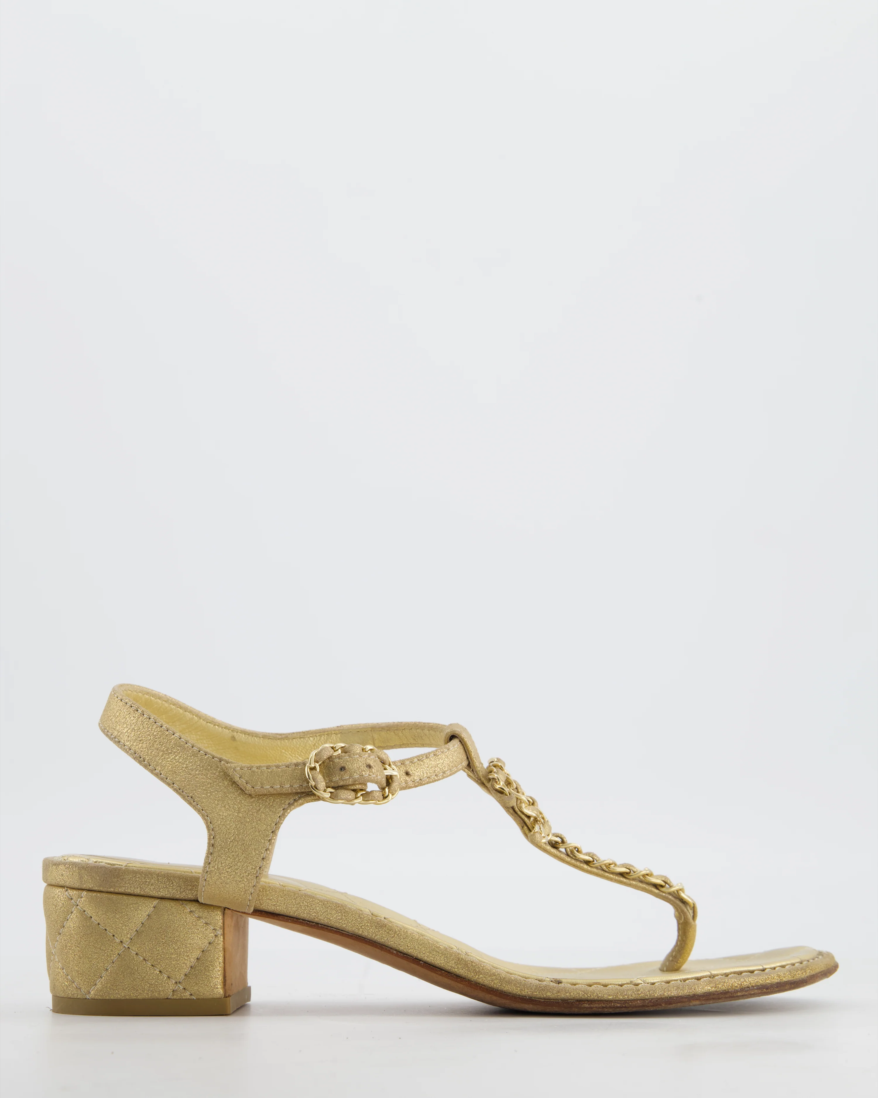 Chanel Metallic Gold CC Chain Sandals Size EU 40