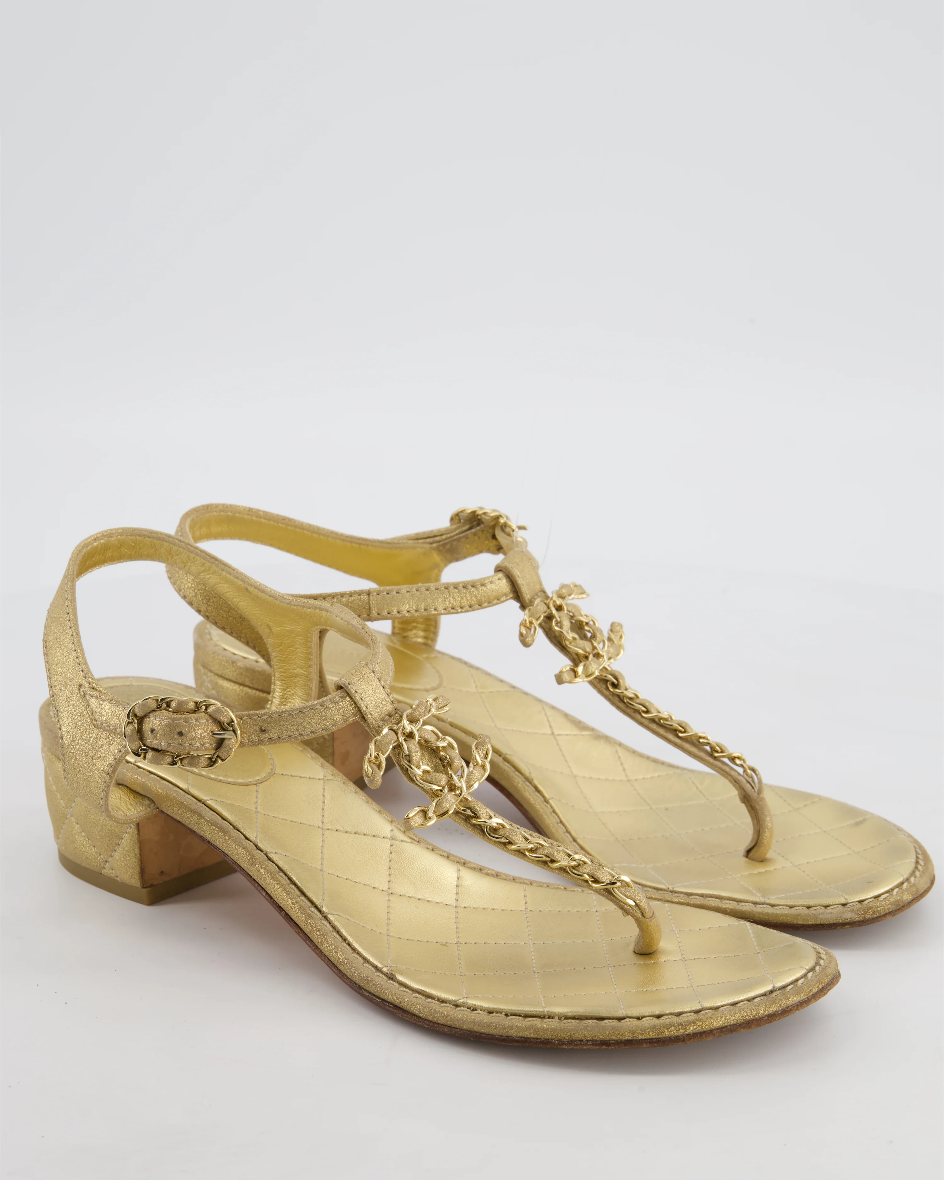 Chanel Metallic Gold CC Chain Sandals Size EU 40 - Image 2