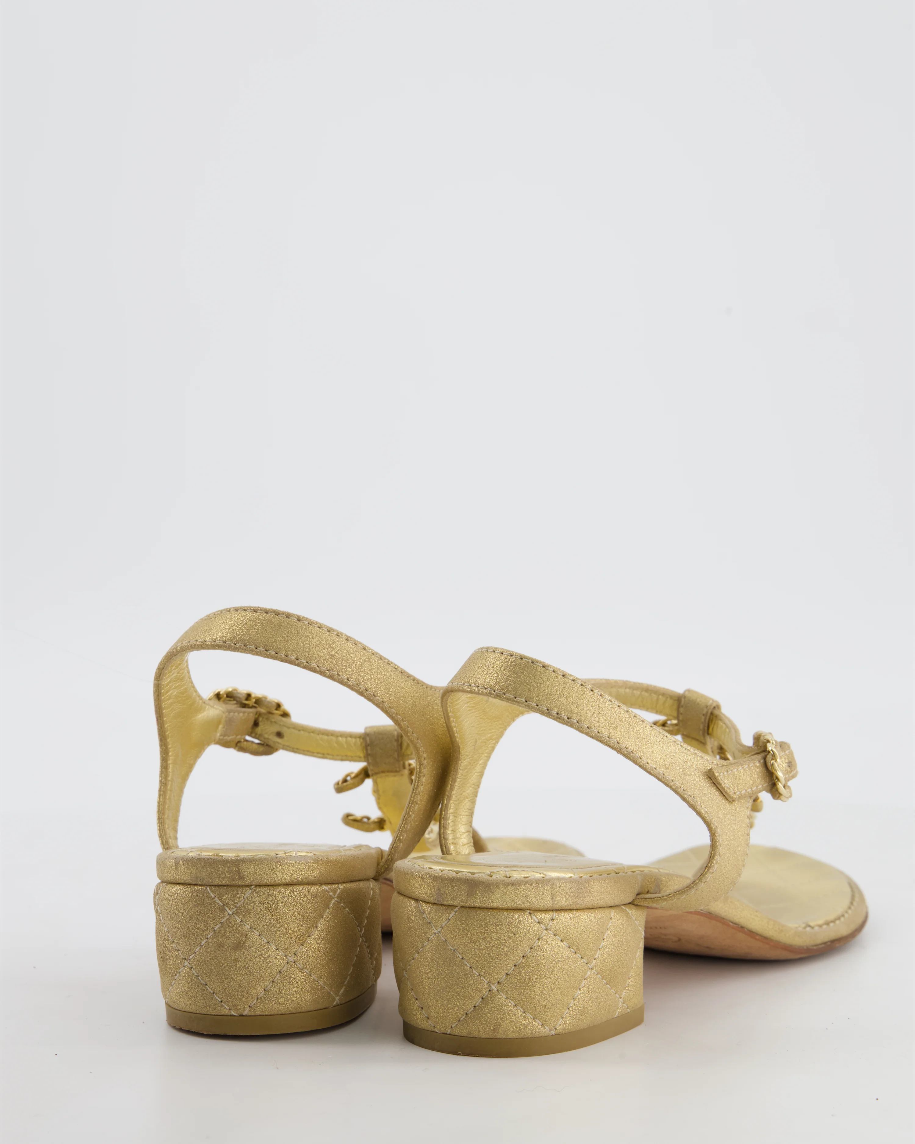 Chanel Metallic Gold CC Chain Sandals Size EU 40 - Image 3