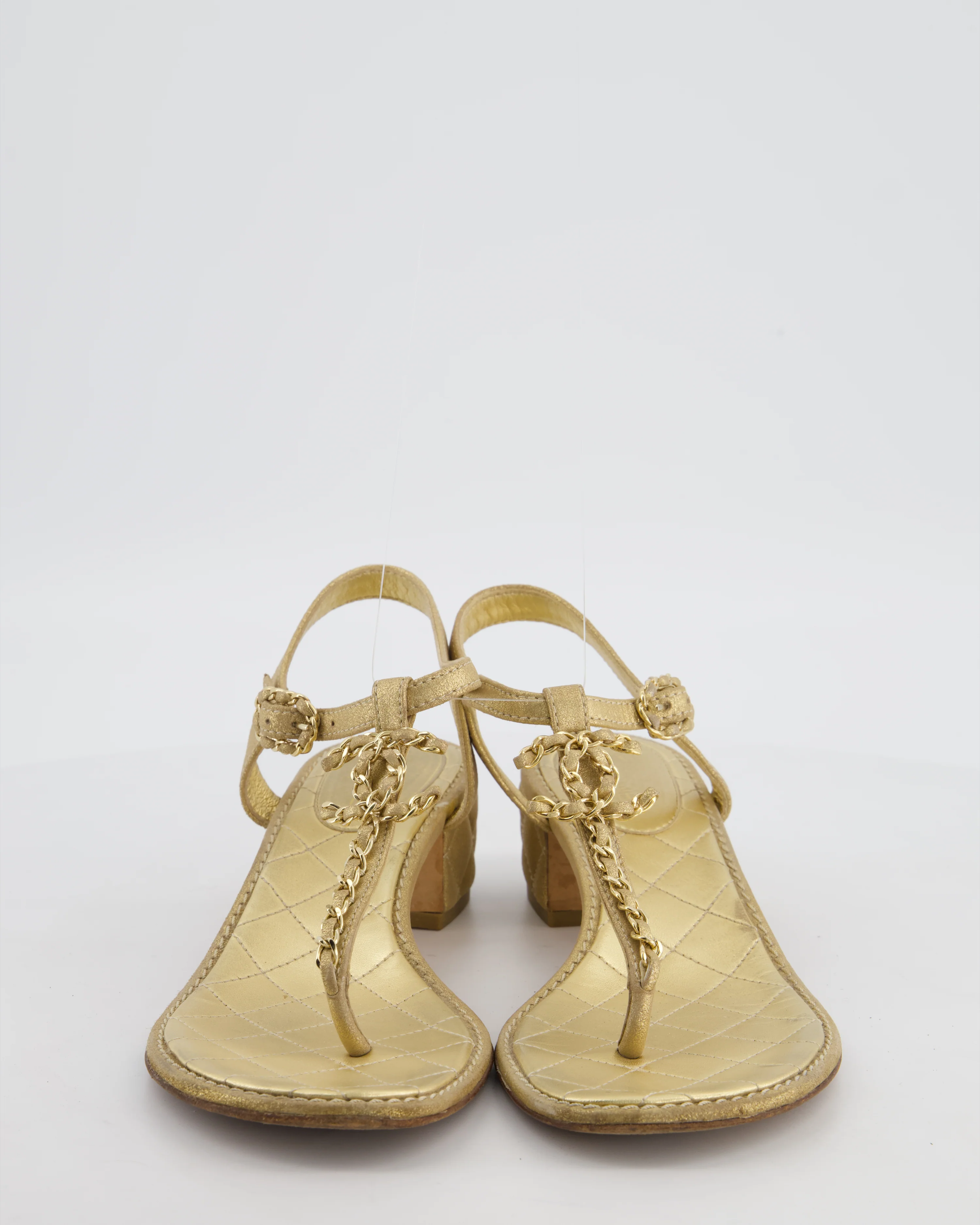 Chanel Metallic Gold CC Chain Sandals Size EU 40 - Image 4
