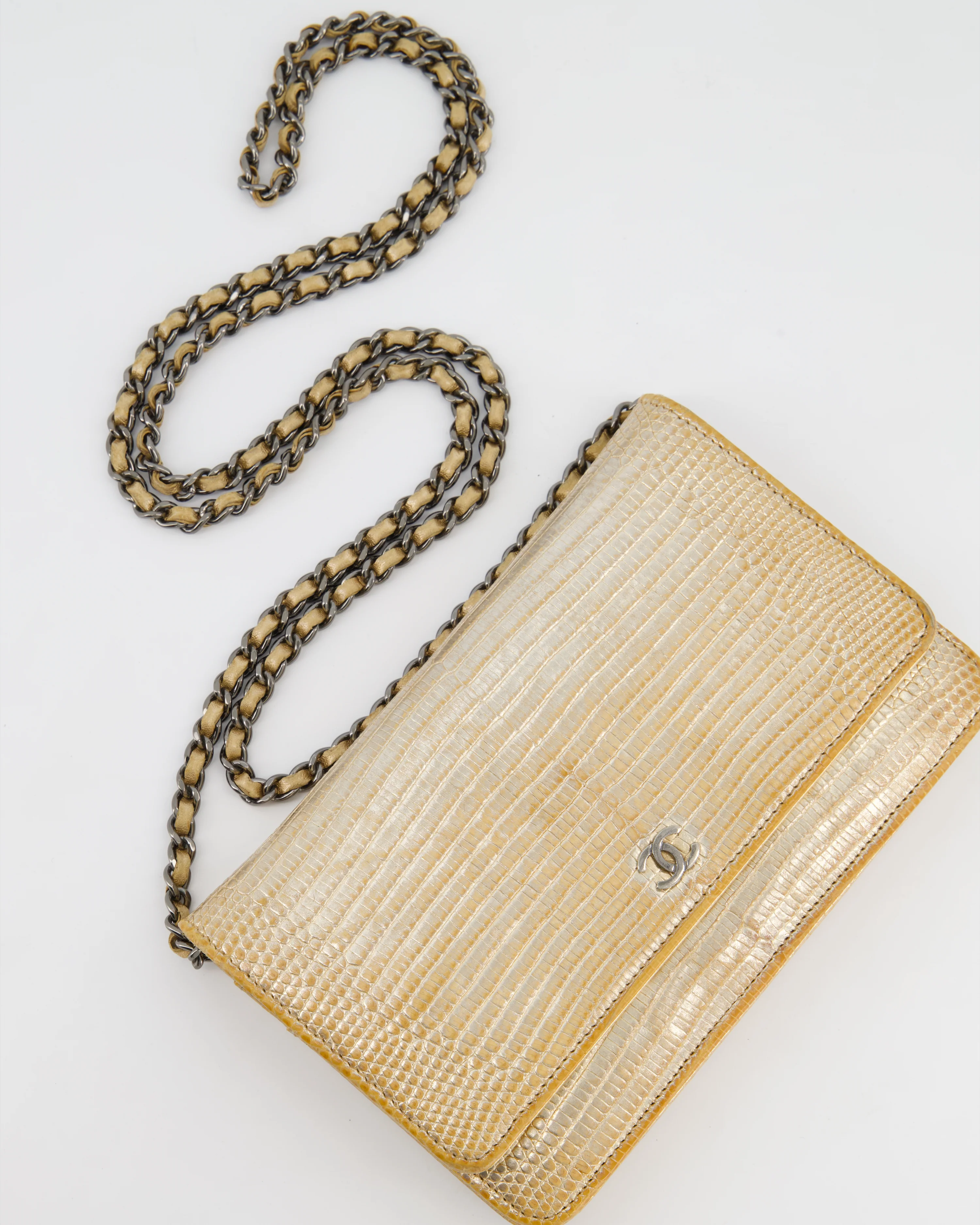 Chanel Metallic Gold Ombre Lizard Wallet on Chain Bag with Gun Metal Hardware - Image 3