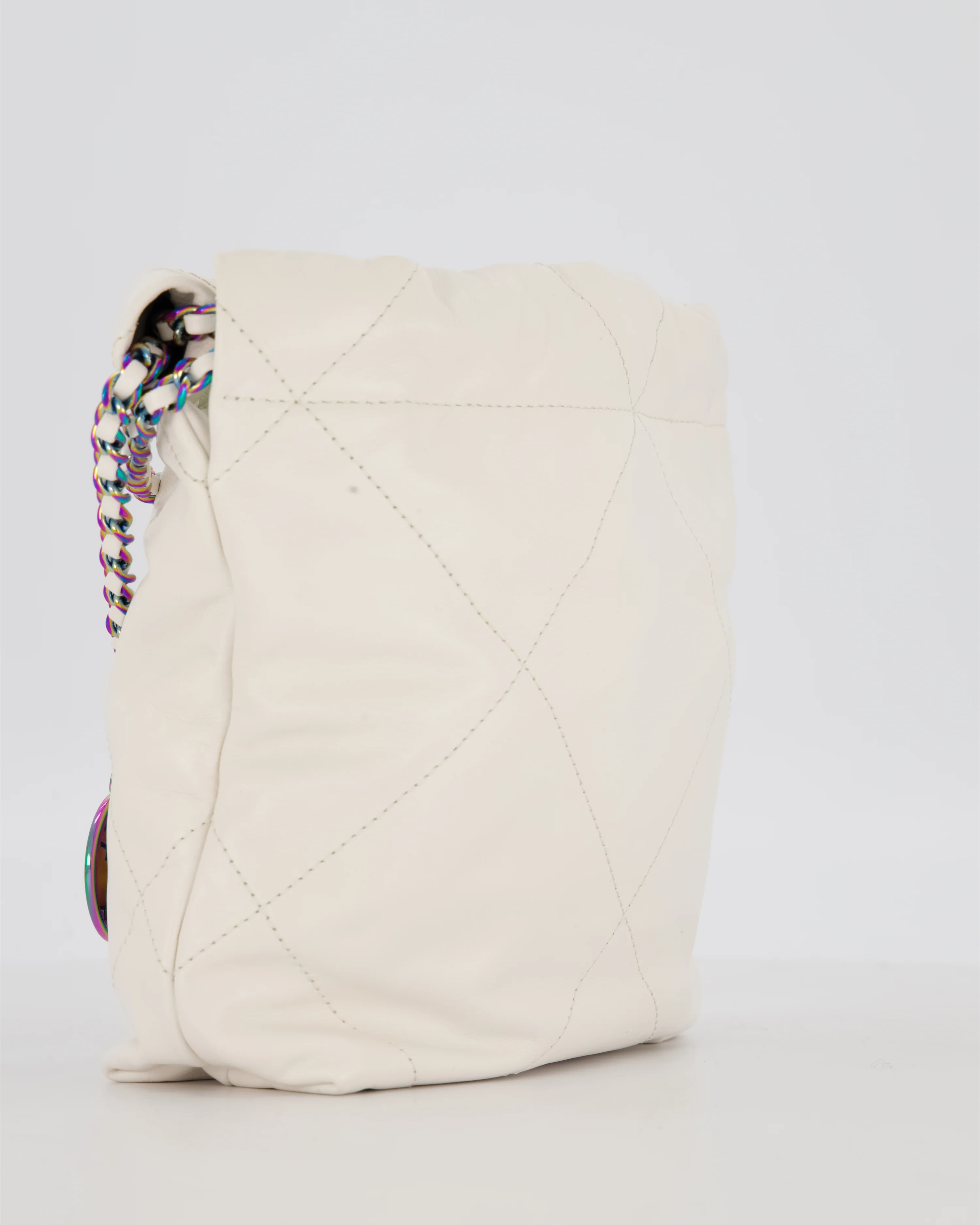 Chanel Mini 22 Bag in White Shiny Aged Calfskin Leather with Rainbow Hardware - Image 14
