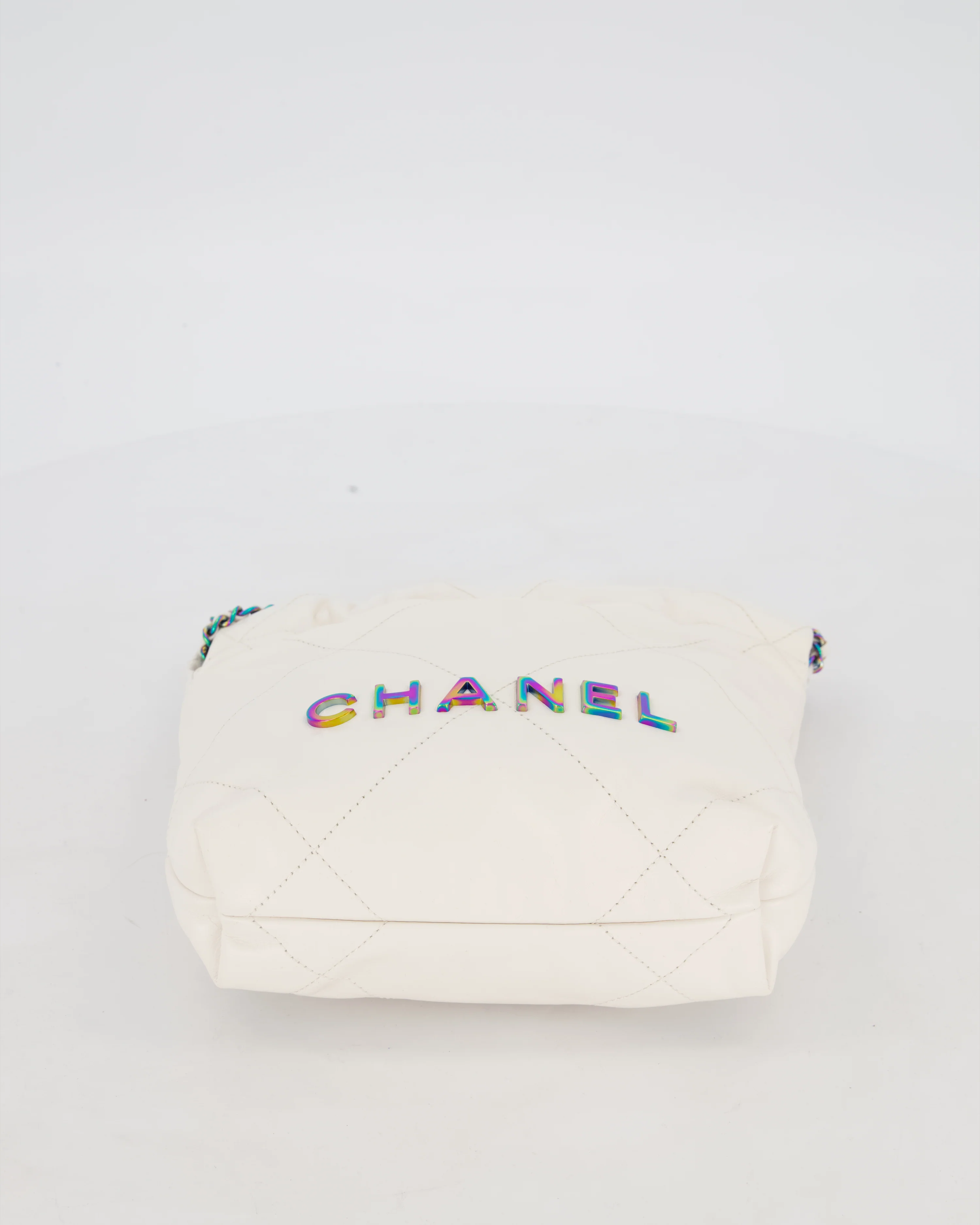 Chanel Mini 22 Bag in White Shiny Aged Calfskin Leather with Rainbow Hardware - Image 19