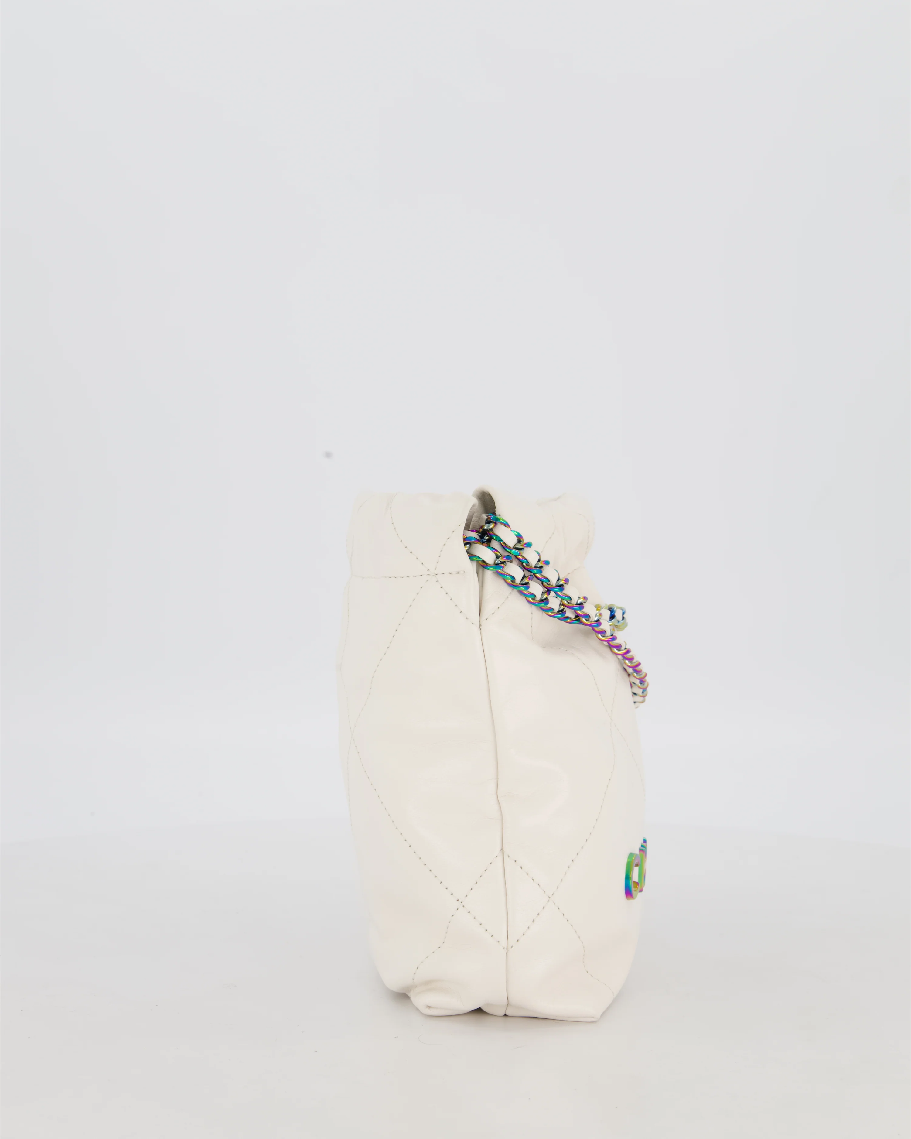 Chanel Mini 22 Bag in White Shiny Aged Calfskin Leather with Rainbow Hardware - Image 5