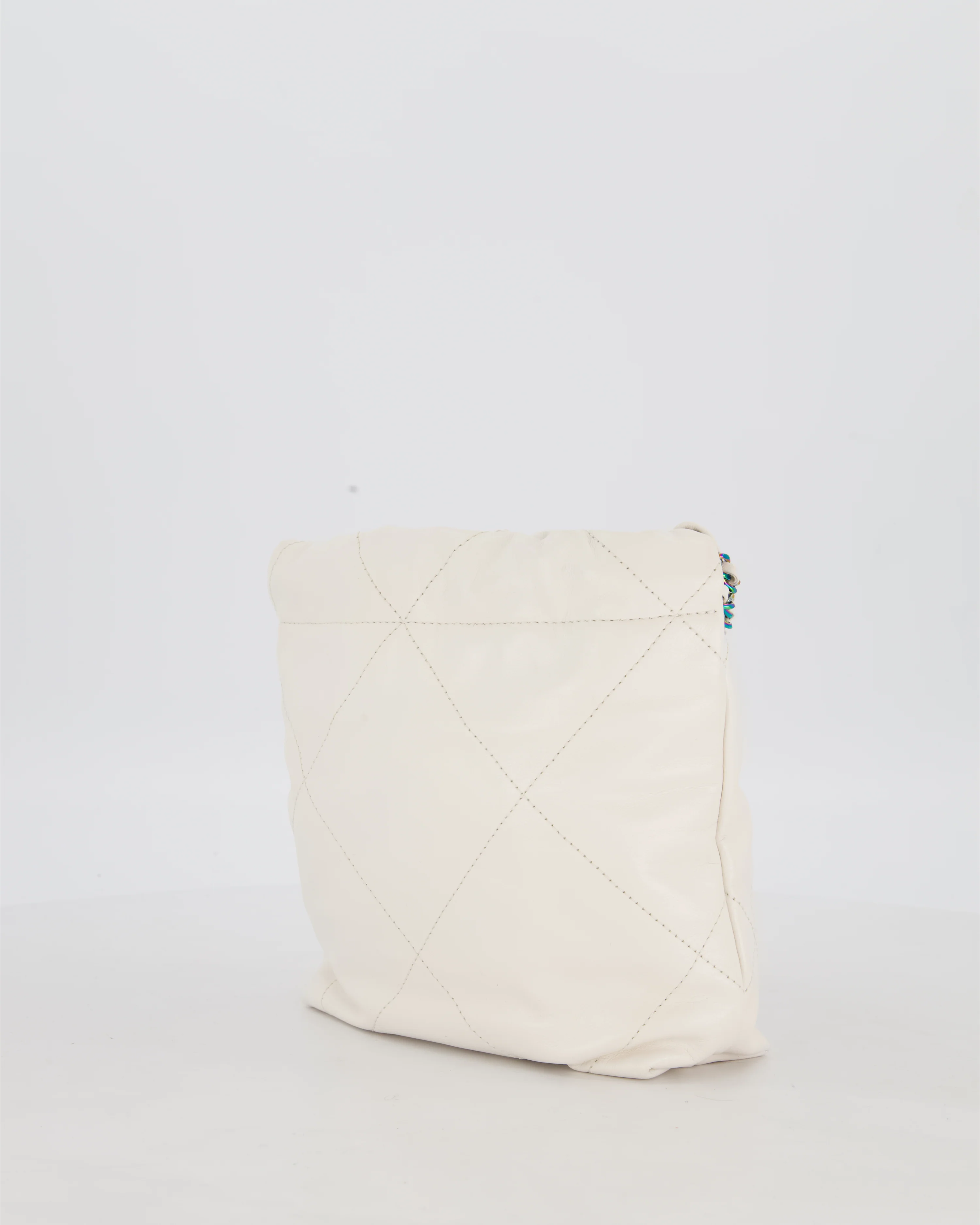 Chanel Mini 22 Bag in White Shiny Aged Calfskin Leather with Rainbow Hardware - Image 6