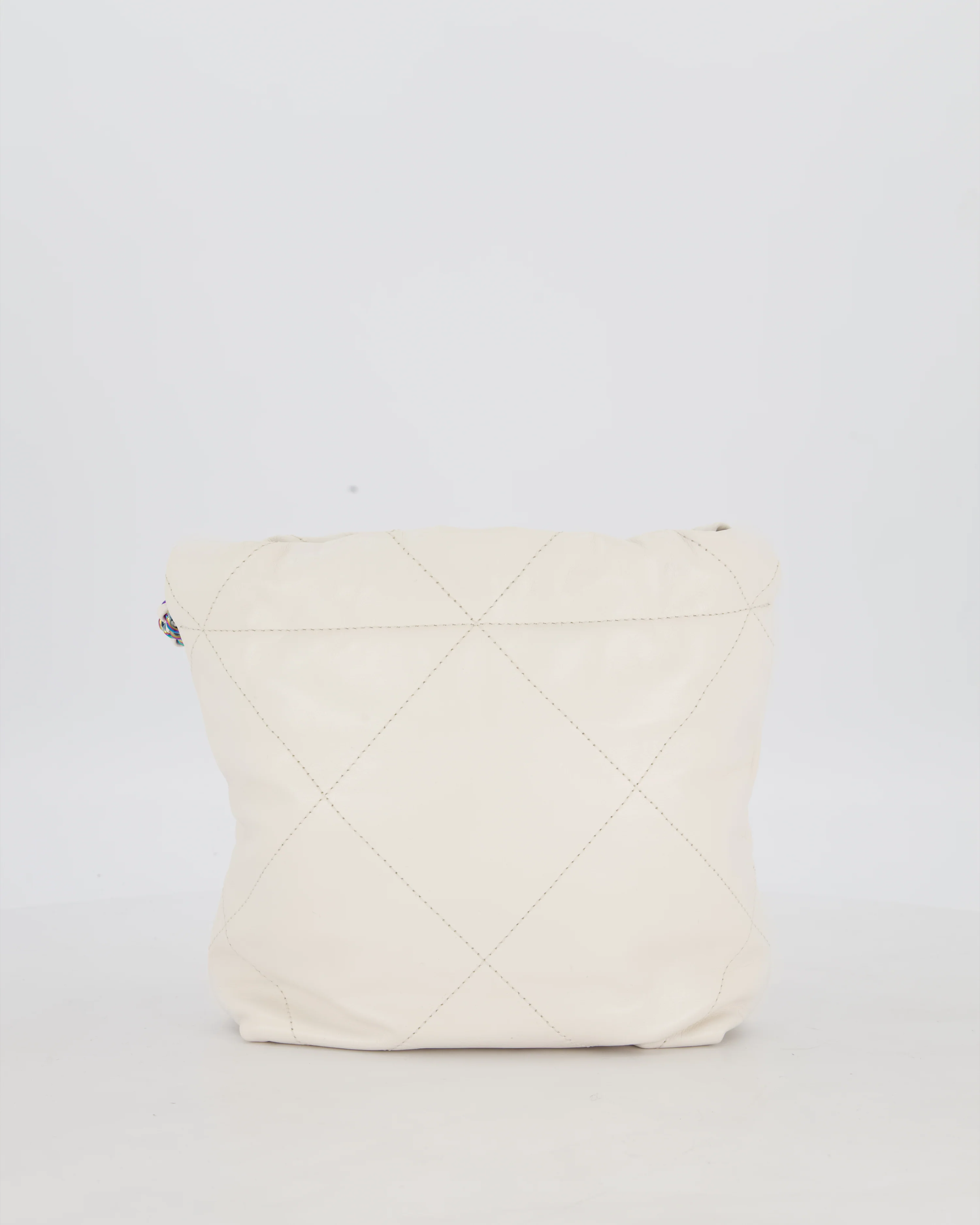 Chanel Mini 22 Bag in White Shiny Aged Calfskin Leather with Rainbow Hardware - Image 7