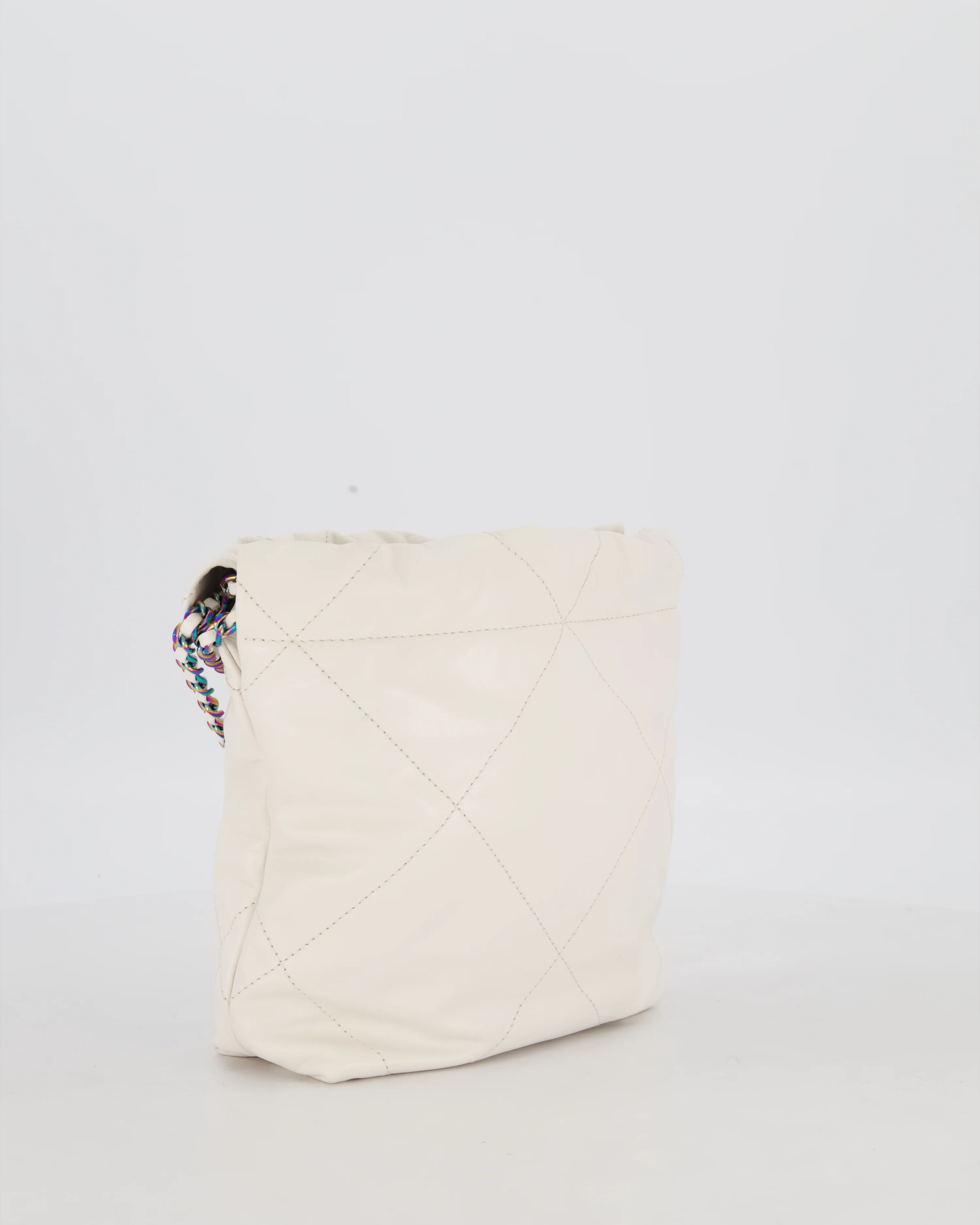 Chanel Mini 22 Bag in White Shiny Aged Calfskin Leather with Rainbow Hardware - Image 8