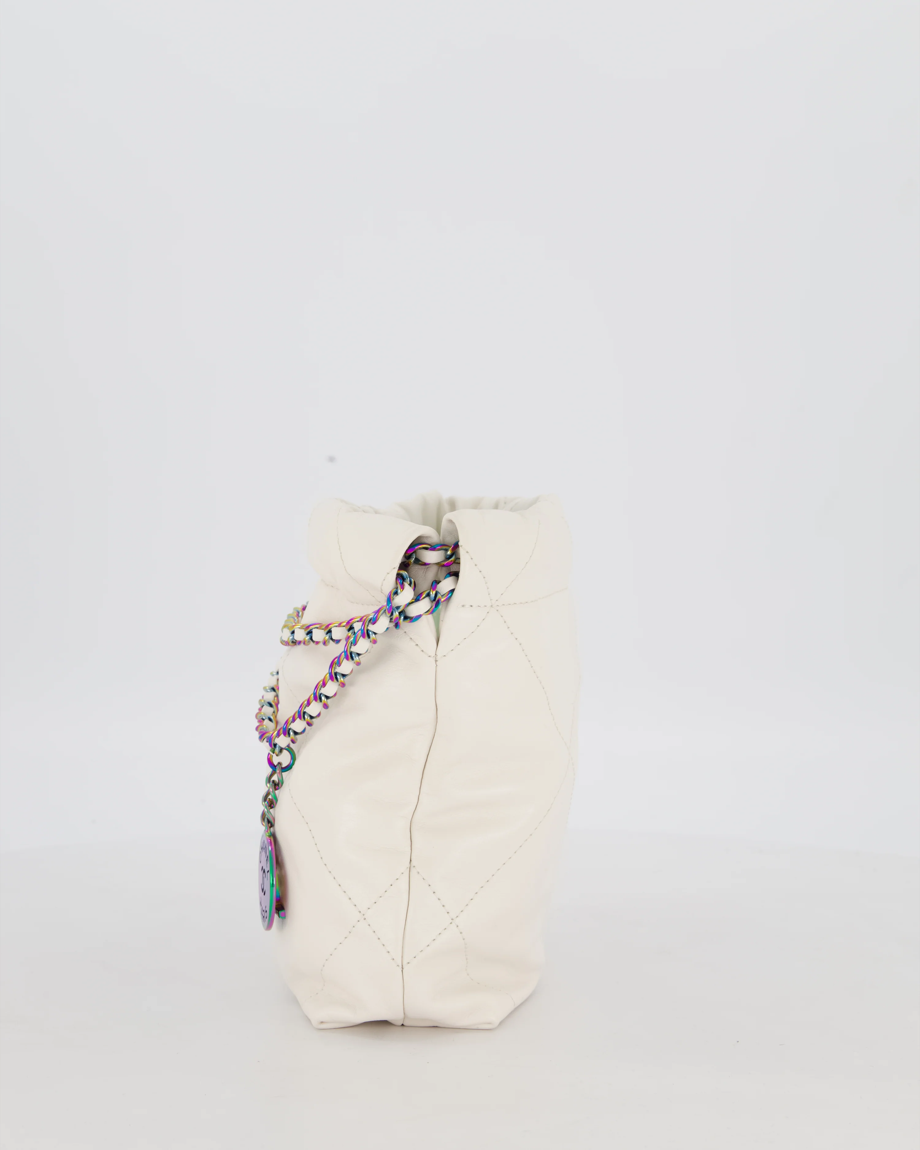 Chanel Mini 22 Bag in White Shiny Aged Calfskin Leather with Rainbow Hardware - Image 9