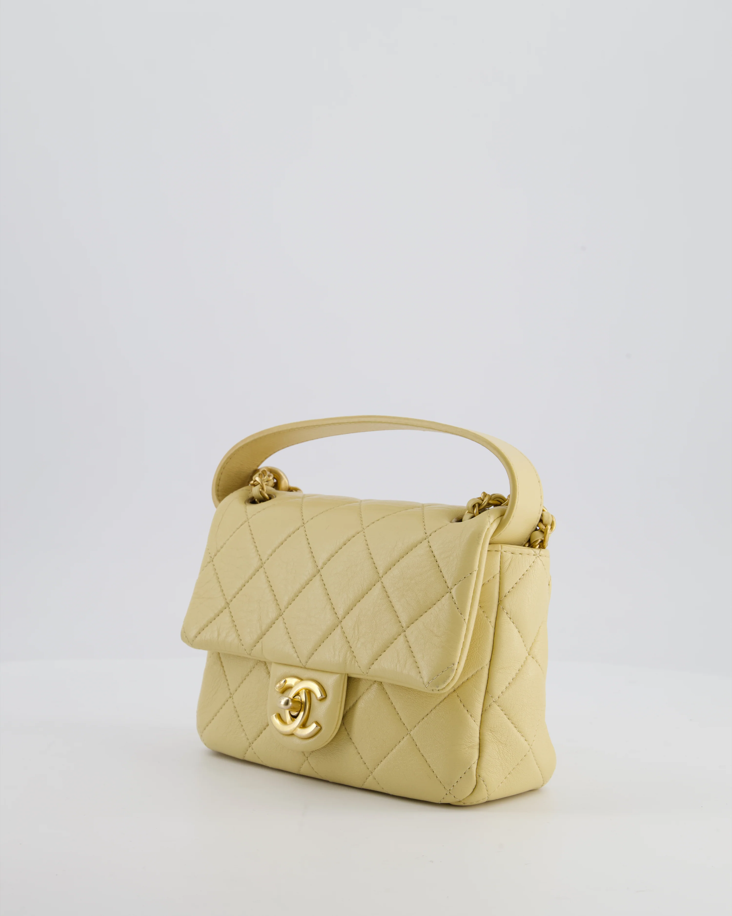 Chanel Mini Flap Bag in Pale Yellow Lambskin Leather with Chunky Chain and Gold Hardware - Image 10