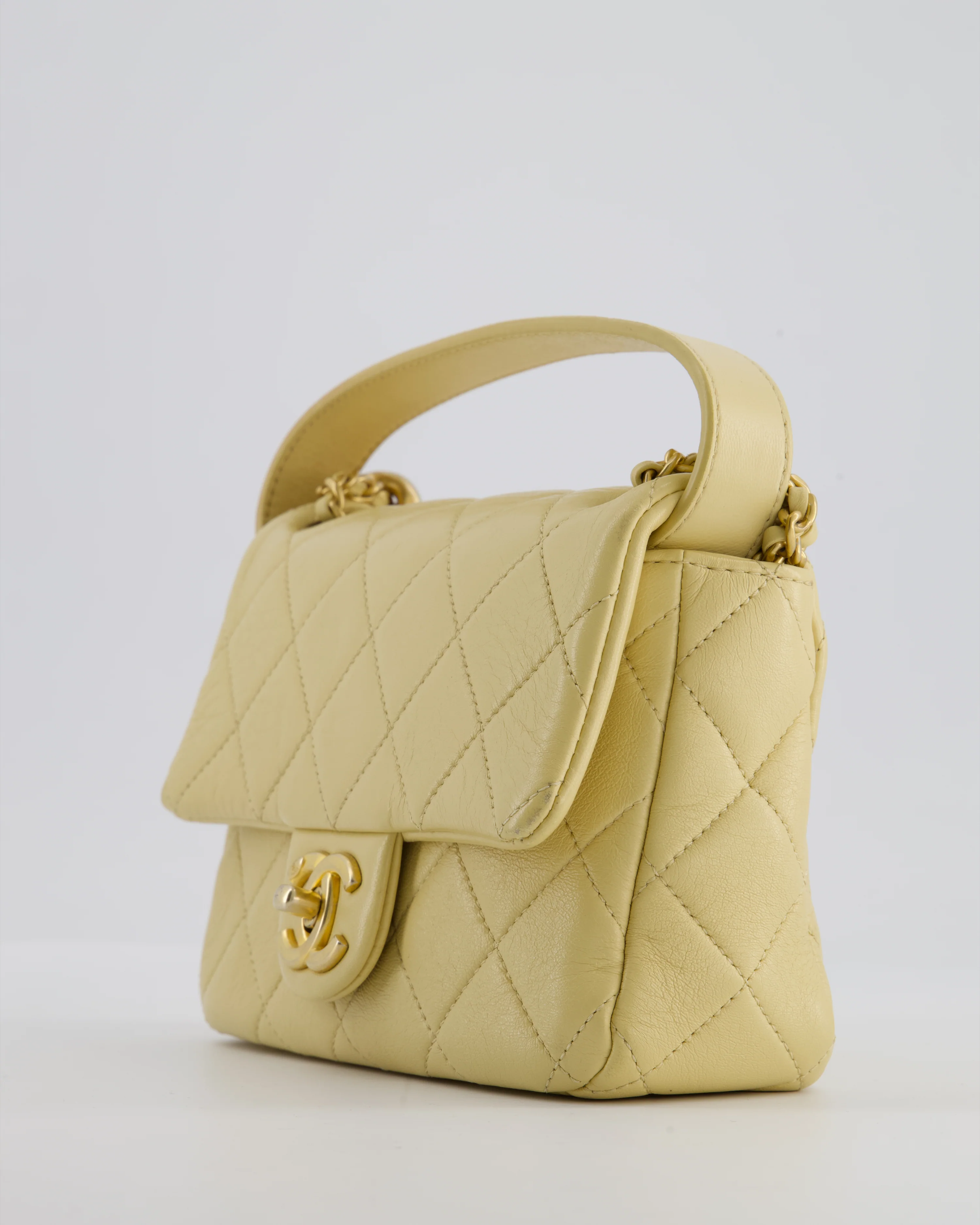 Chanel Mini Flap Bag in Pale Yellow Lambskin Leather with Chunky Chain and Gold Hardware - Image 12