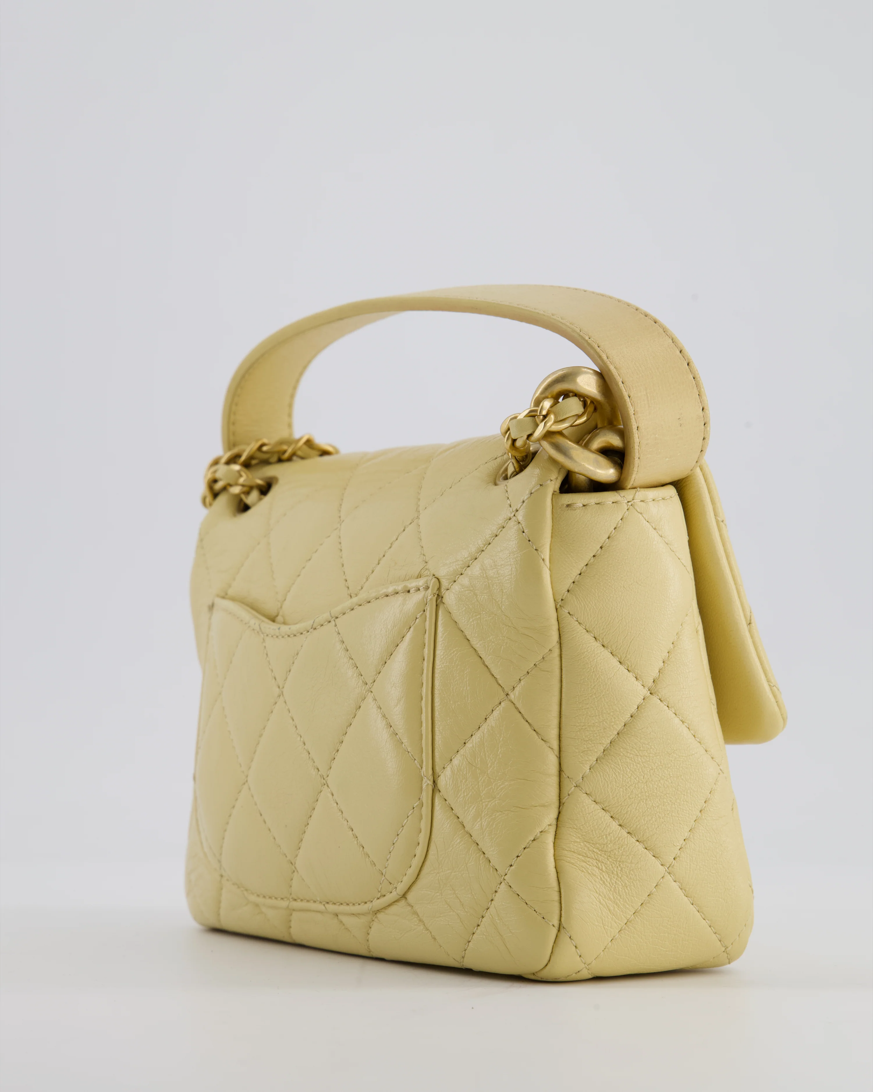 Chanel Mini Flap Bag in Pale Yellow Lambskin Leather with Chunky Chain and Gold Hardware - Image 13